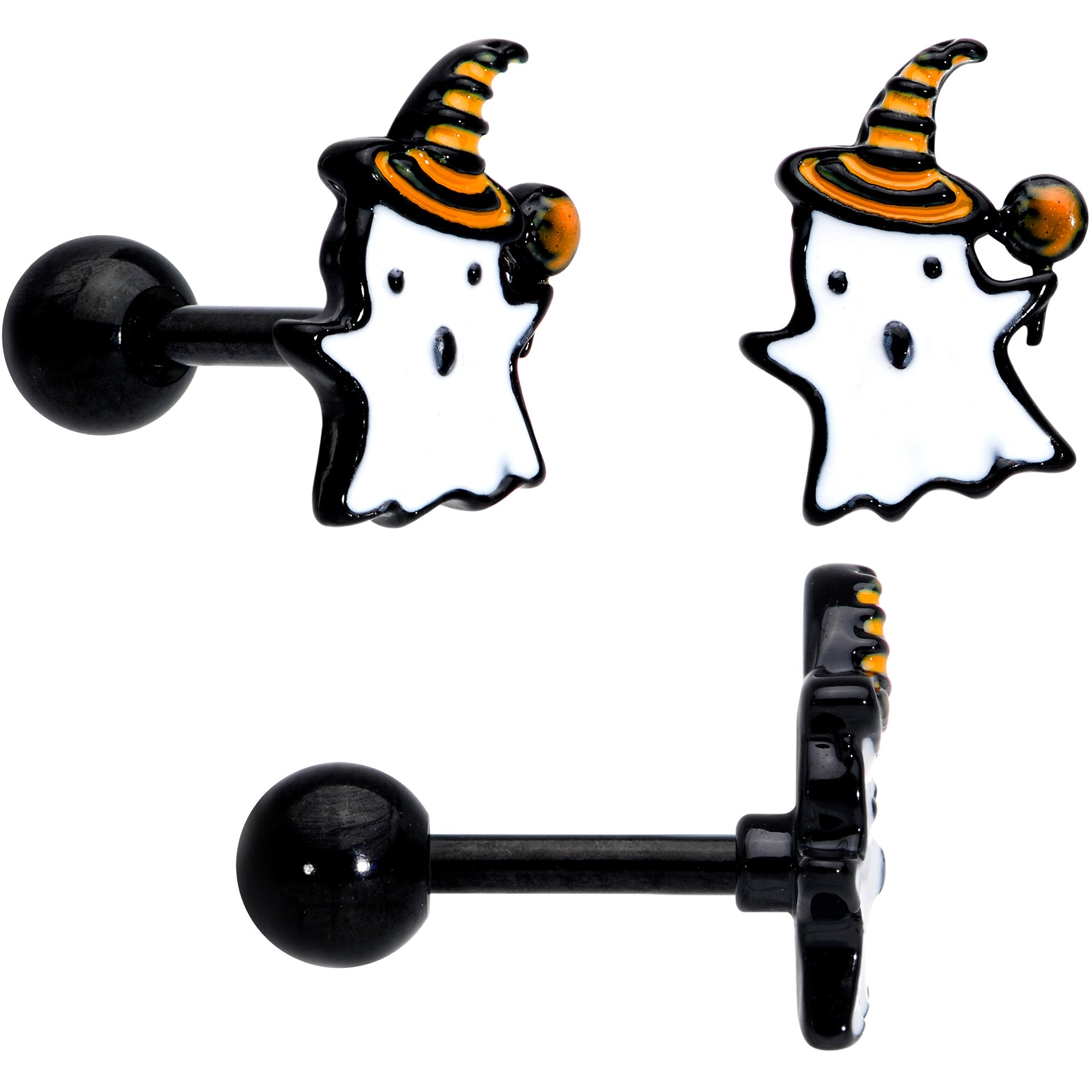 16G 1/4 Black Ghosts Hat Bat Halloween Cartilage Tragus Set of 3