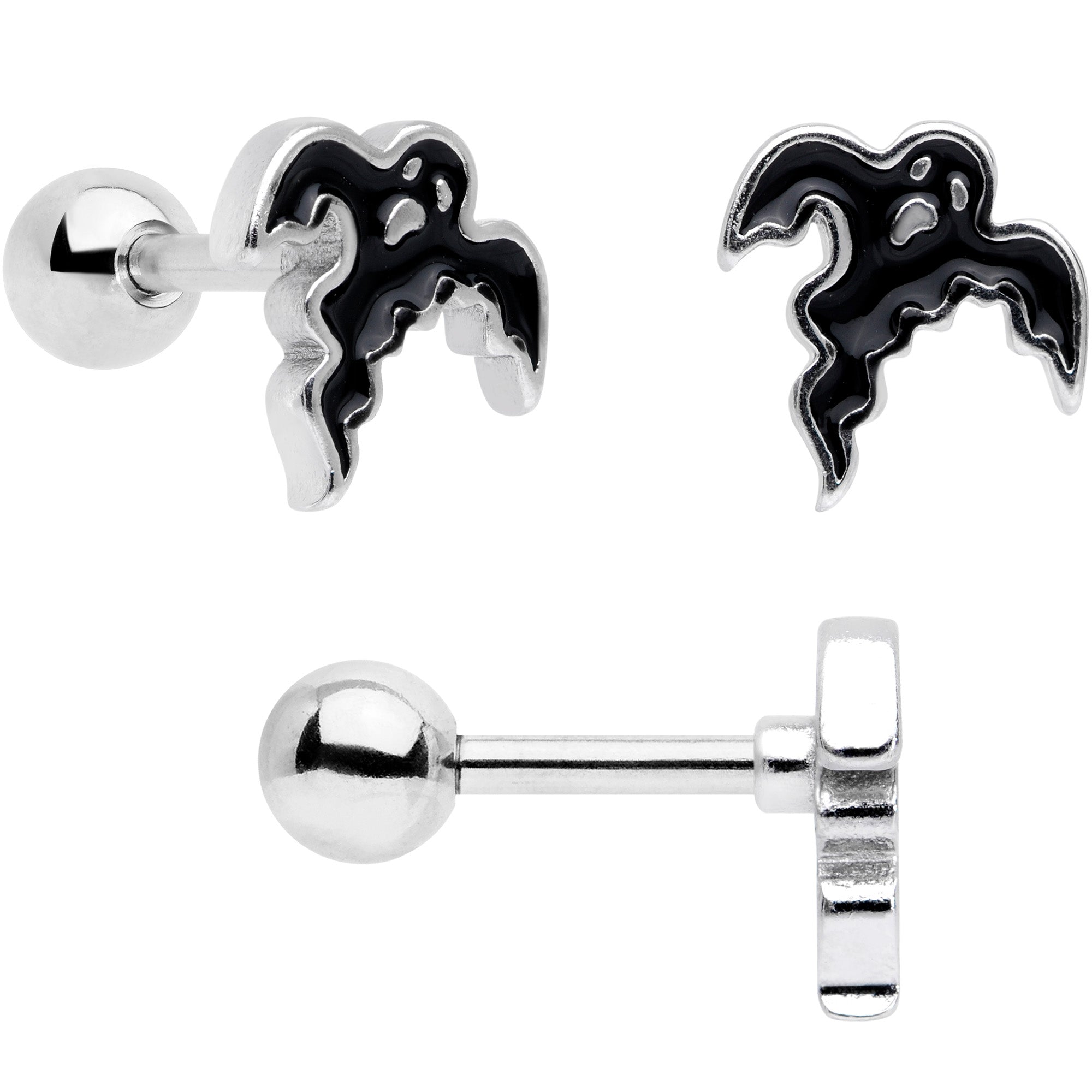 16G 1/4 Black Ghosts Hat Bat Halloween Cartilage Tragus Set of 3