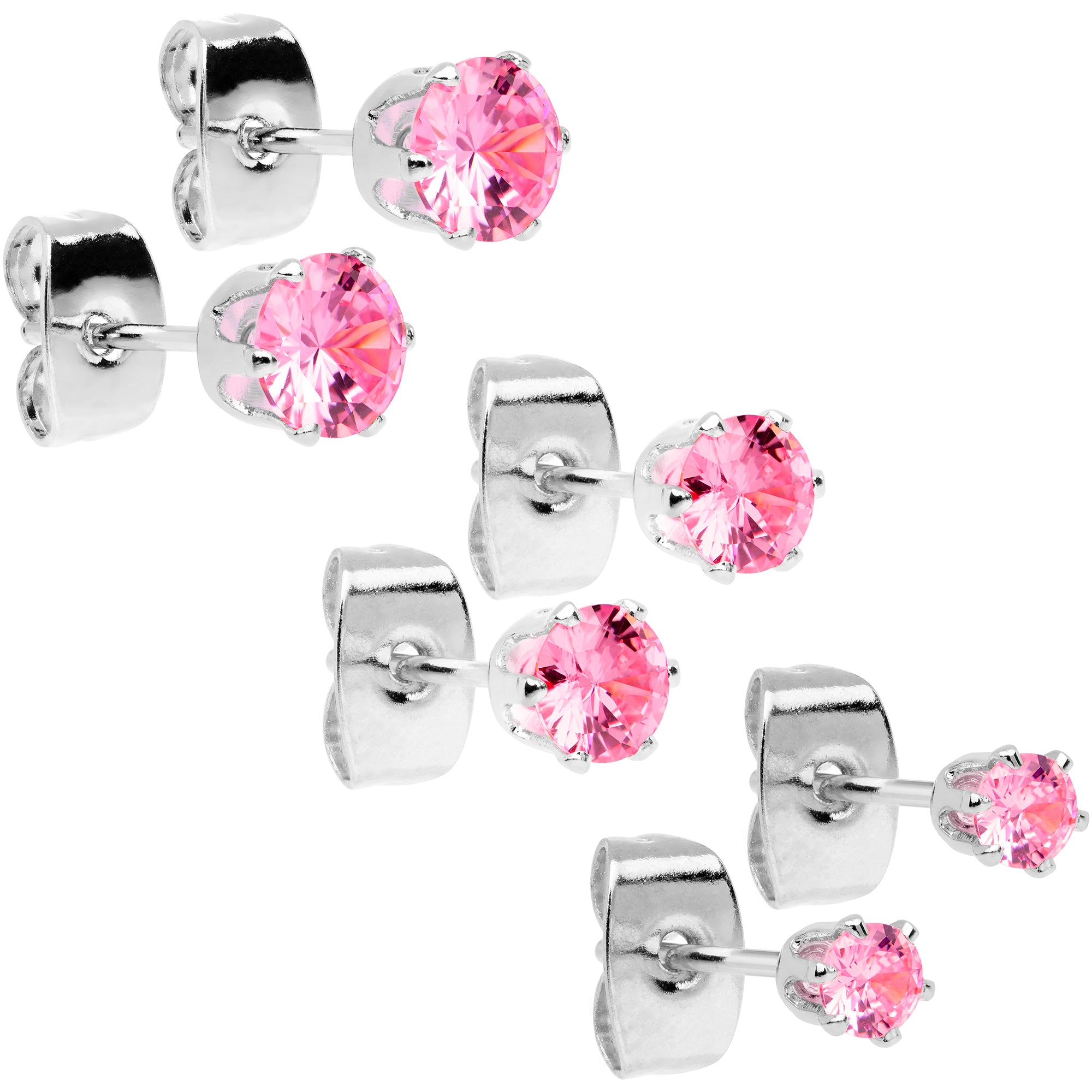 20G Pink CZ Gem 3mm to 5mm Post Stud Earring Set of 3