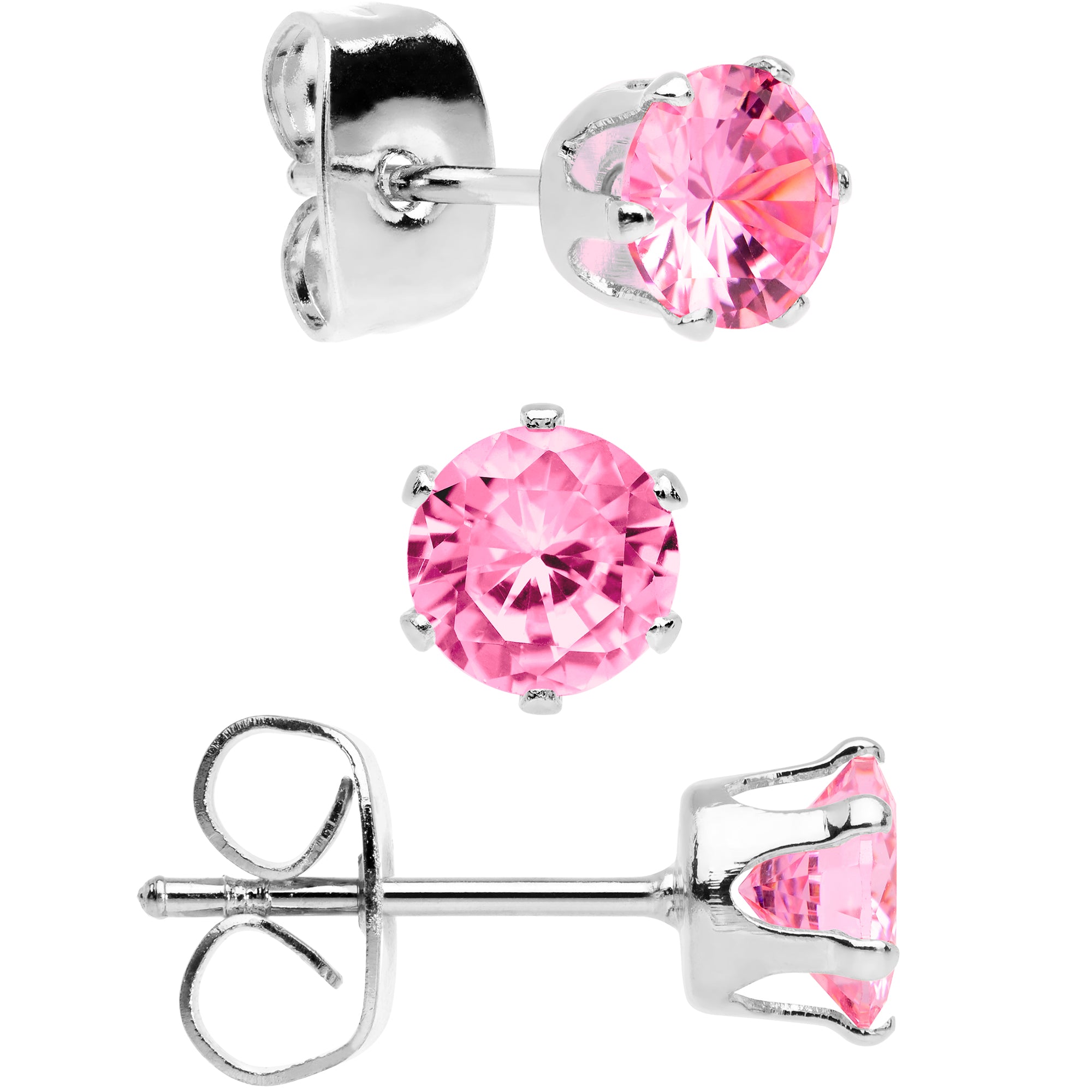 20G Pink CZ Gem 3mm to 5mm Post Stud Earring Set of 3