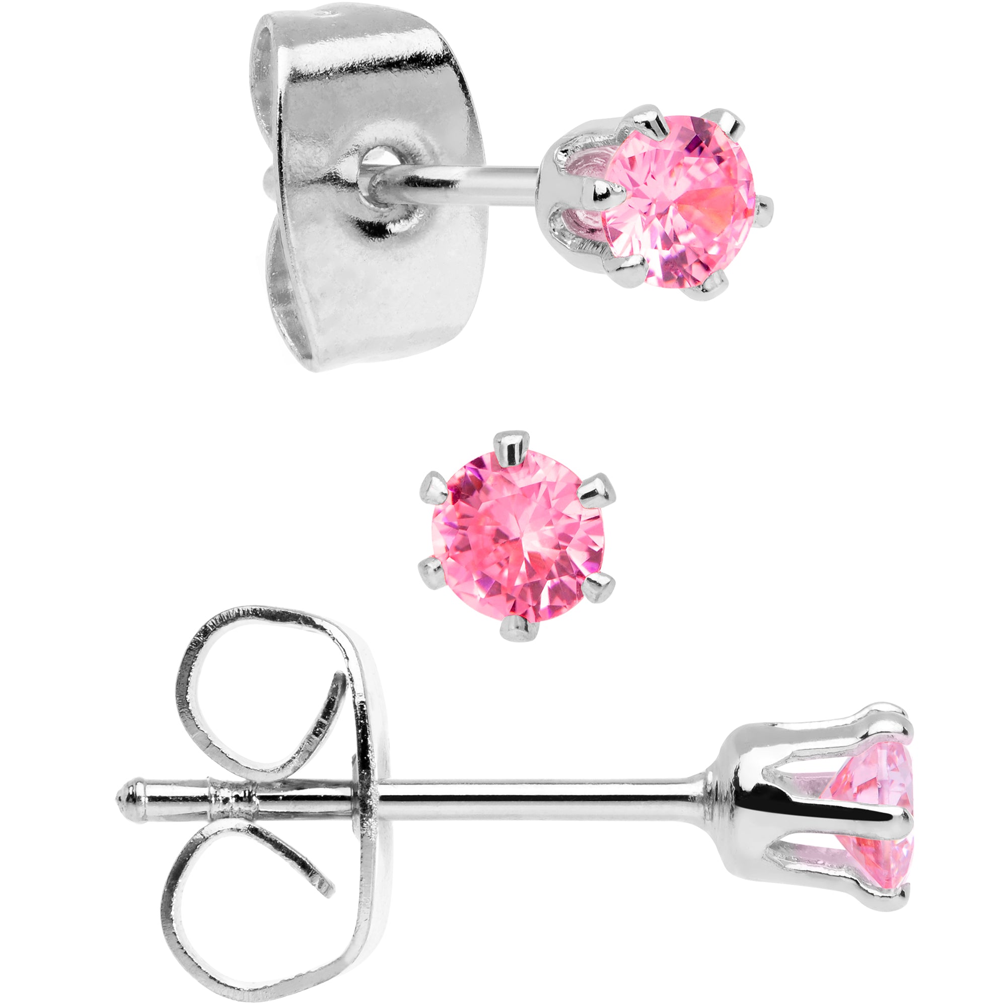 20G Pink CZ Gem 3mm to 5mm Post Stud Earring Set of 3