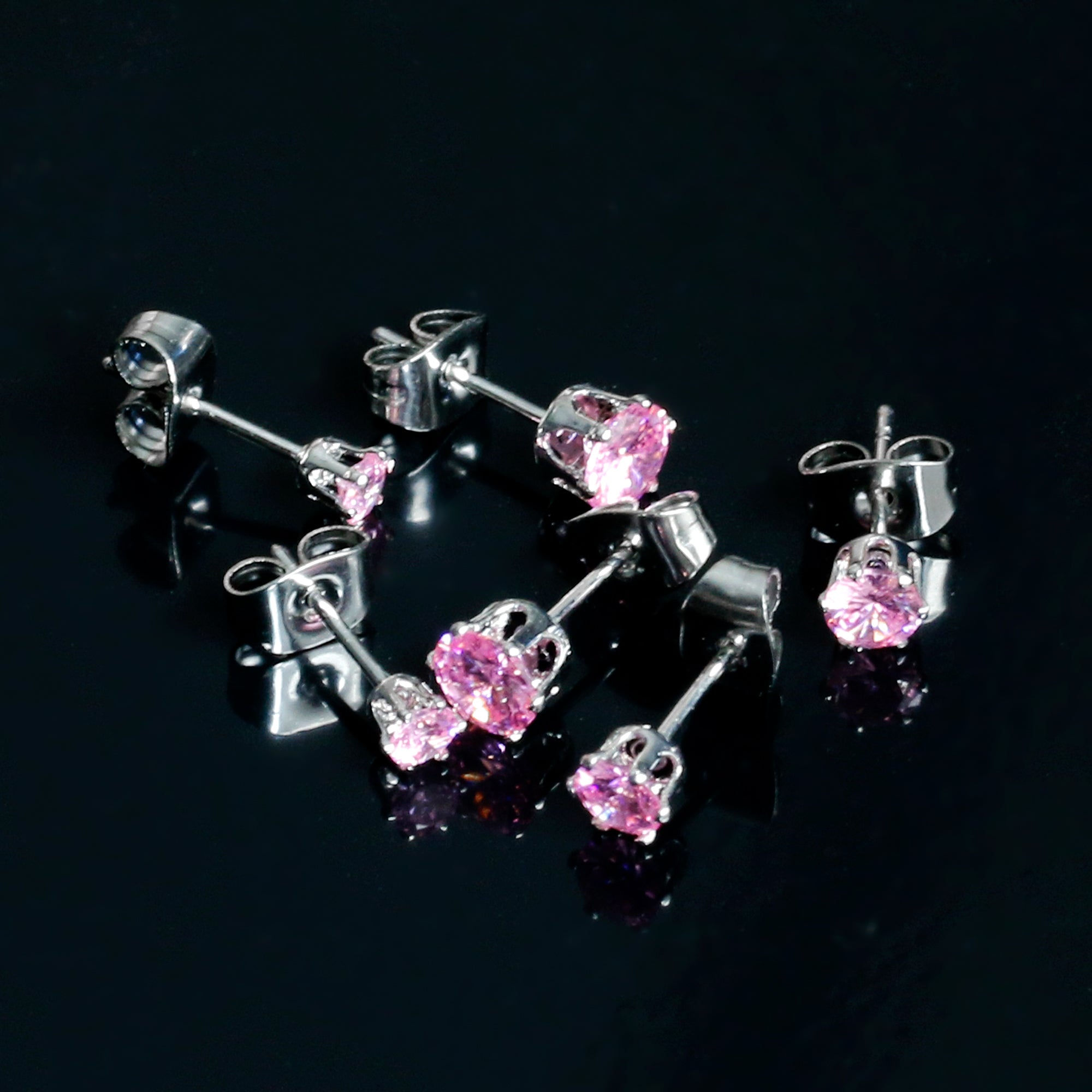 20G Pink CZ Gem 3mm to 5mm Post Stud Earring Set of 3