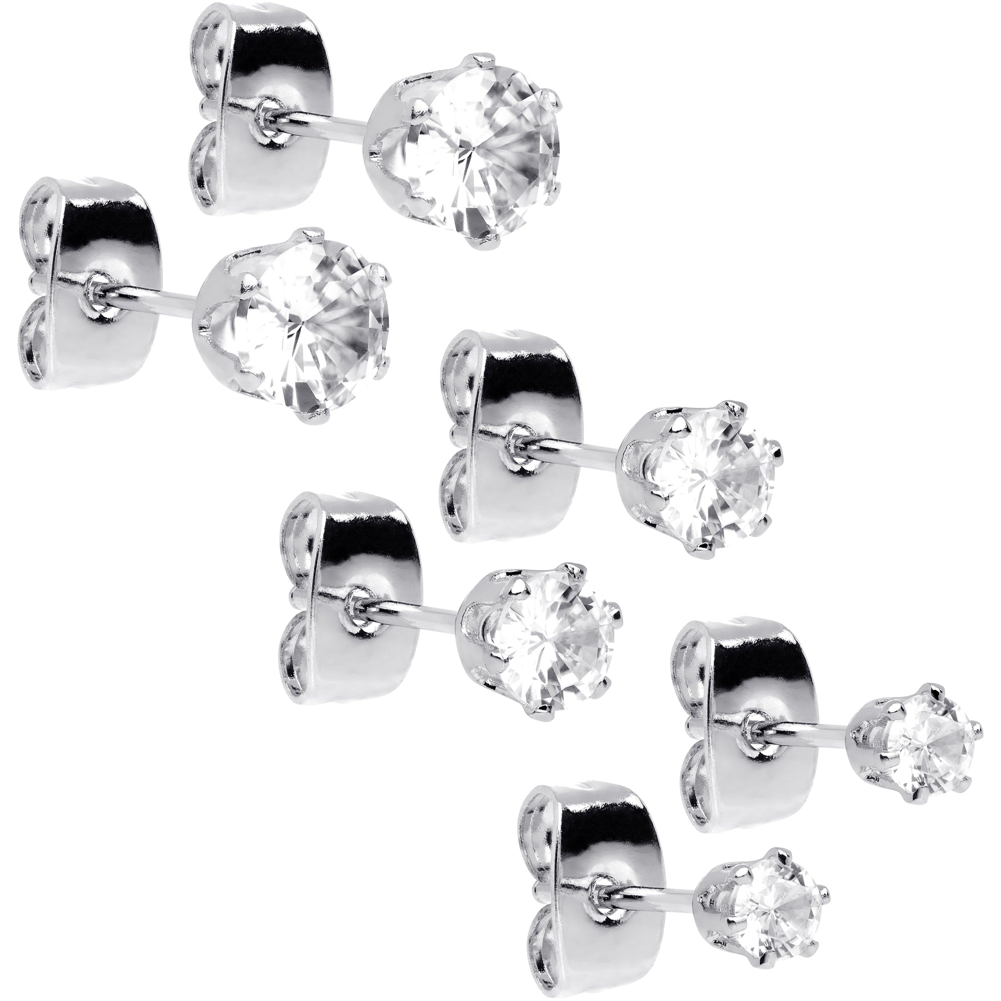 20G Clear CZ Gem 3mm to 5mm Post Stud Earring Set of 3