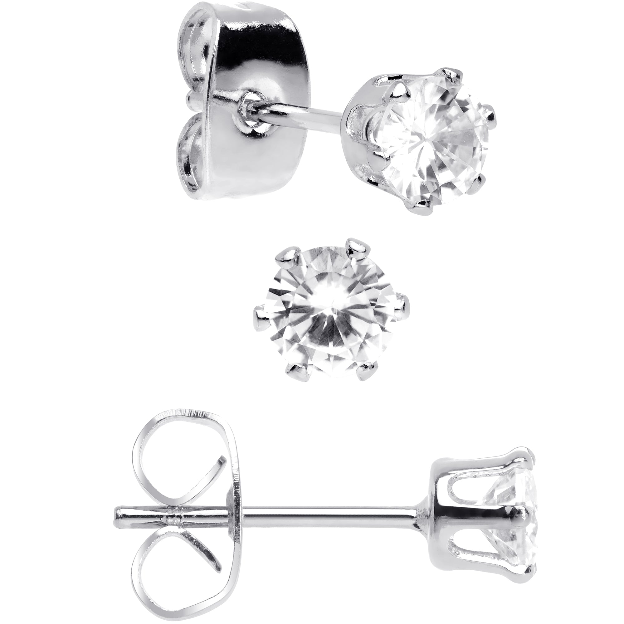 20G Clear CZ Gem 3mm to 5mm Post Stud Earring Set of 3