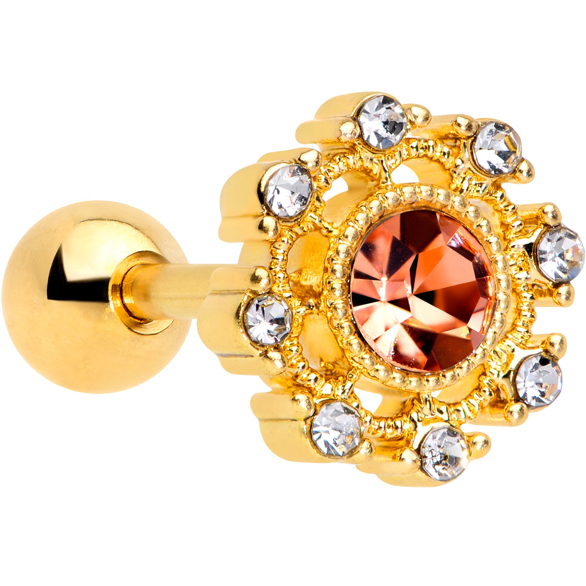 16G 1/4 Clear Pink CZ Gem Gold Tone Sunburst Cartilage Tragus