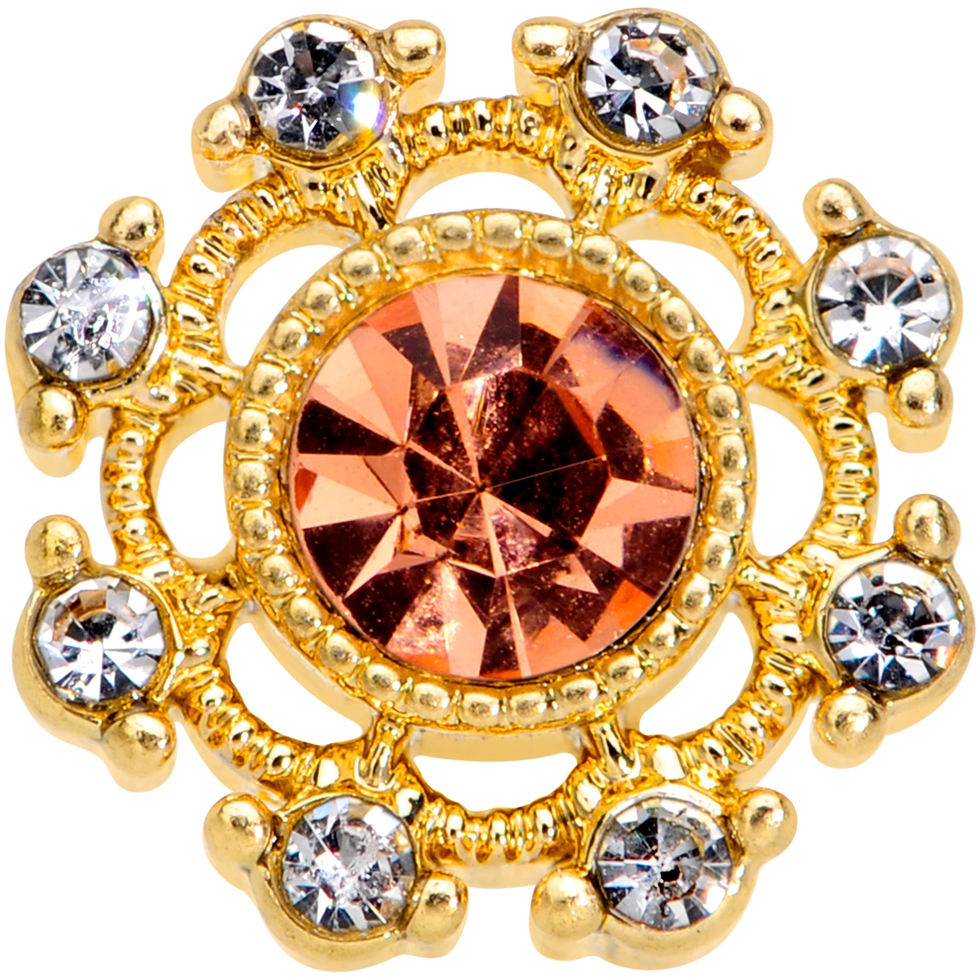 16G 1/4 Clear Pink CZ Gem Gold Tone Sunburst Cartilage Tragus