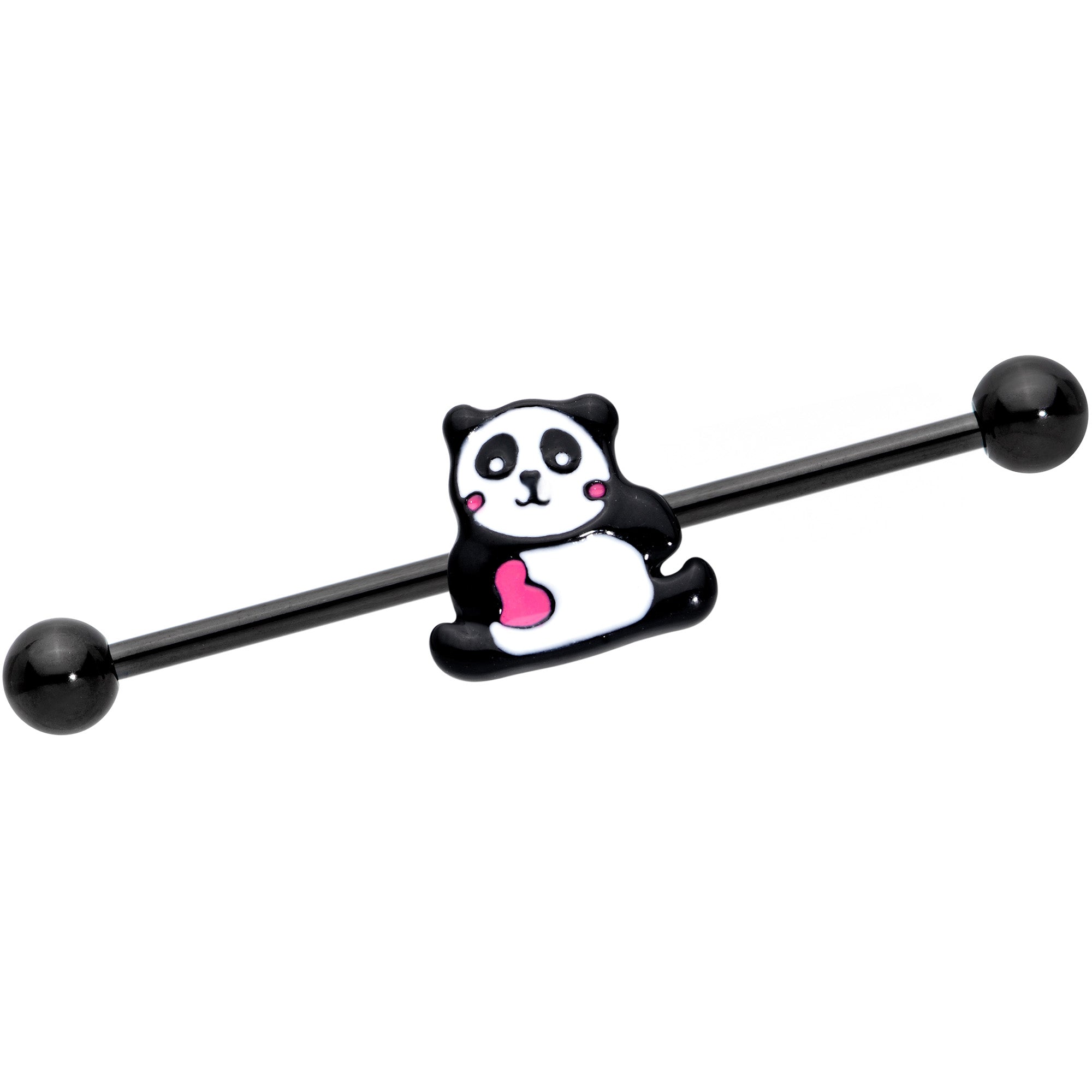 14G Black Panda Heart Industrial Barbell 38mm