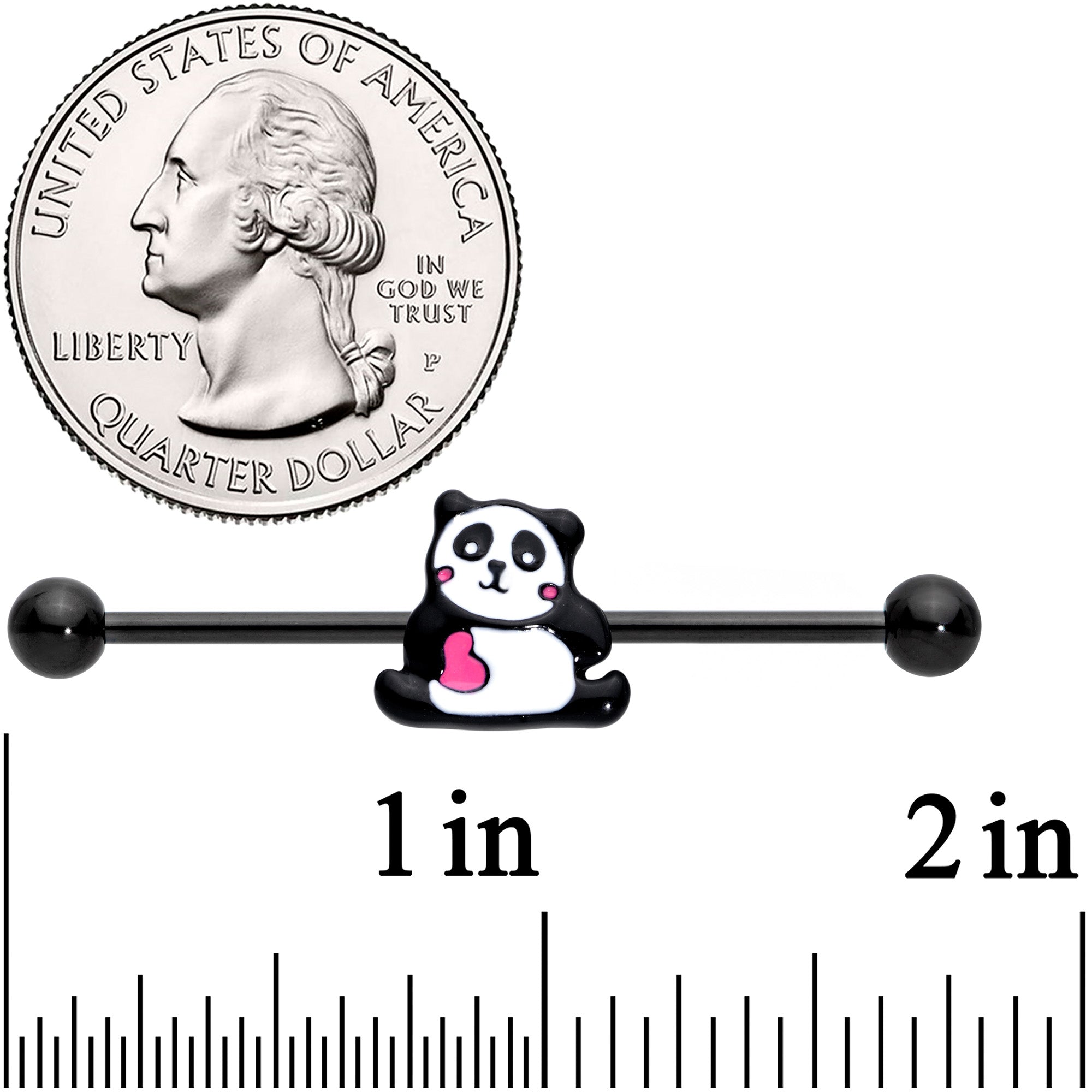 14G Black Panda Heart Industrial Barbell 38mm