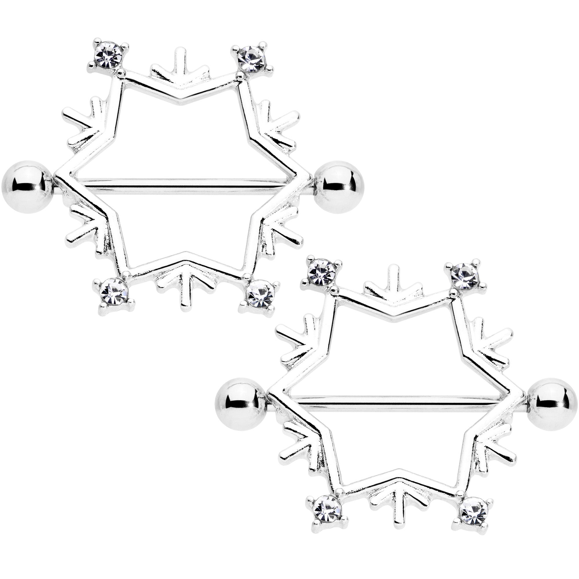14G 3/4 Clear Gem Snowflake Christmas Nipple Shield Set