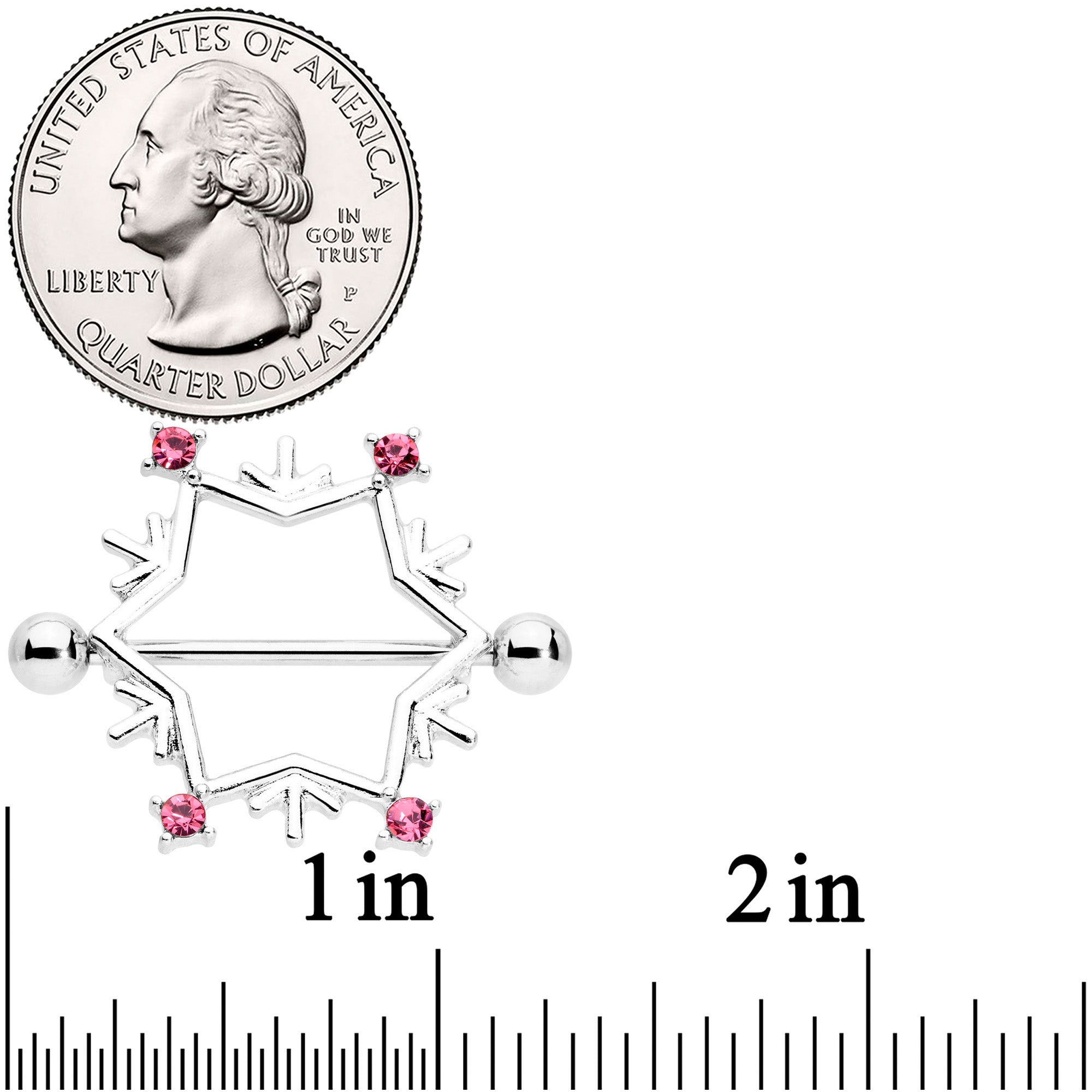 14G 3/4 Pink Gem Snowflake Christmas Nipple Shield Set