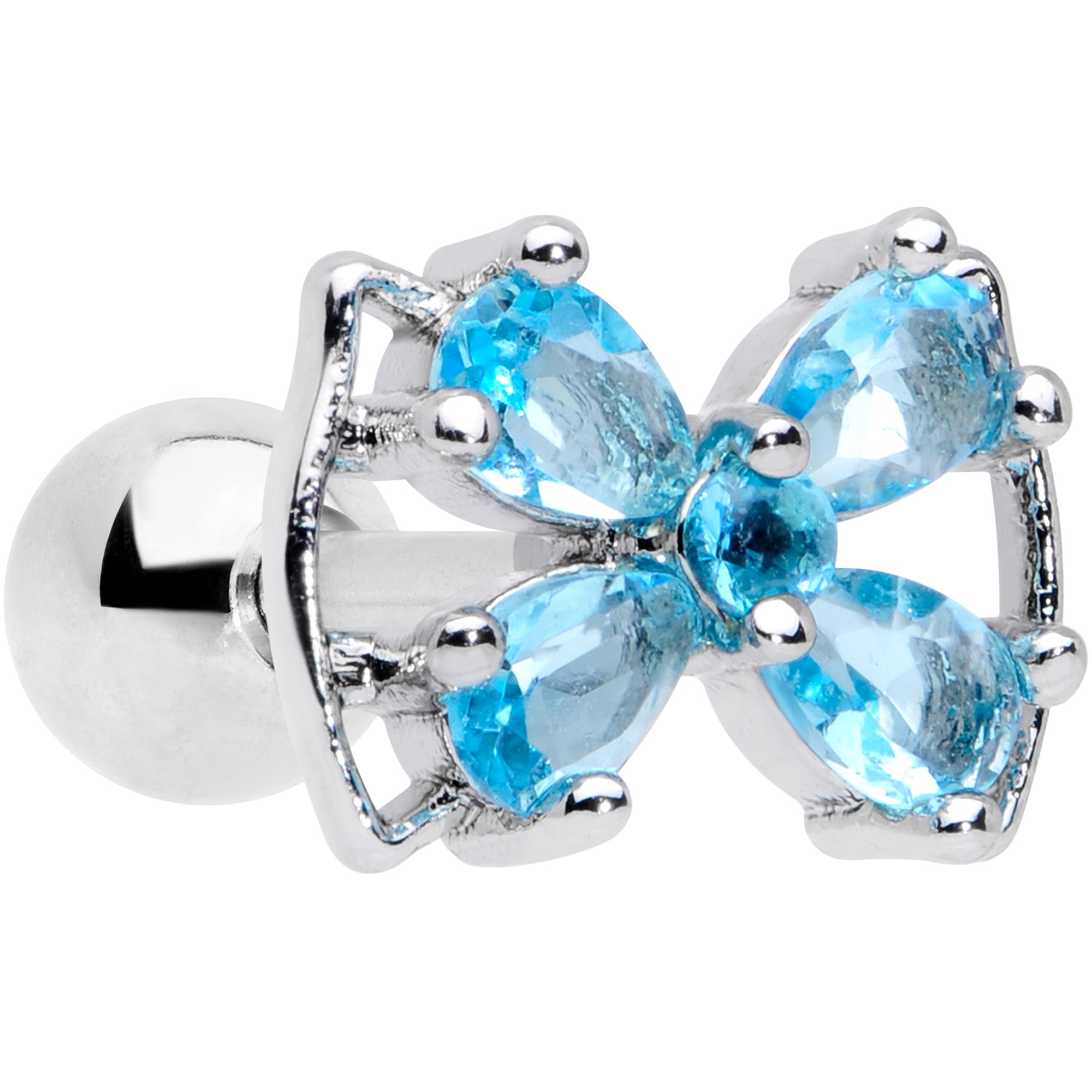 16G 1/4 Aqua CZ Gem Beauty Bow Cartilage Tragus Earring