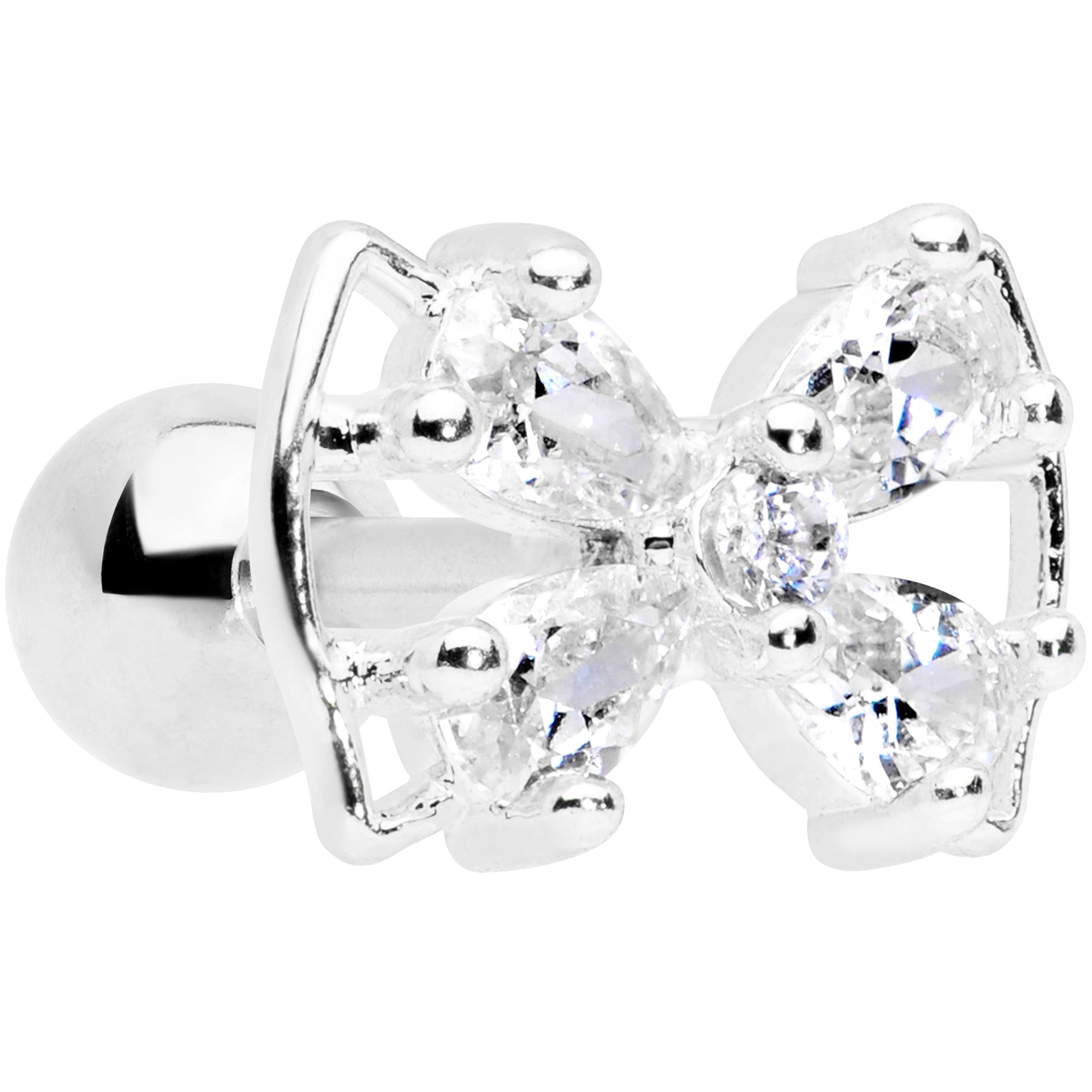 16G 1/4 Clear CZ Gem Beauty Bow Cartilage Tragus Earring