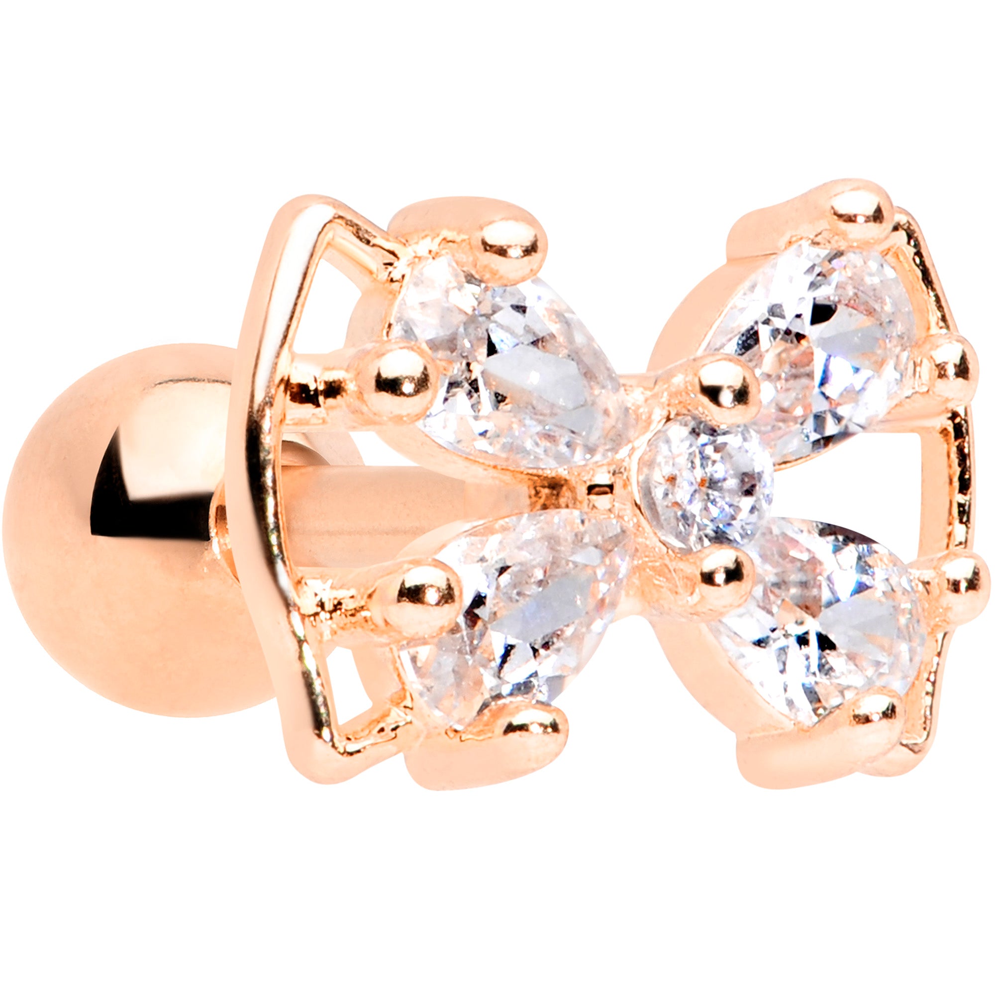 16G 1/4 Clear CZ Gem Rose Gold Tone Beauty Bow Cartilage Tragus
