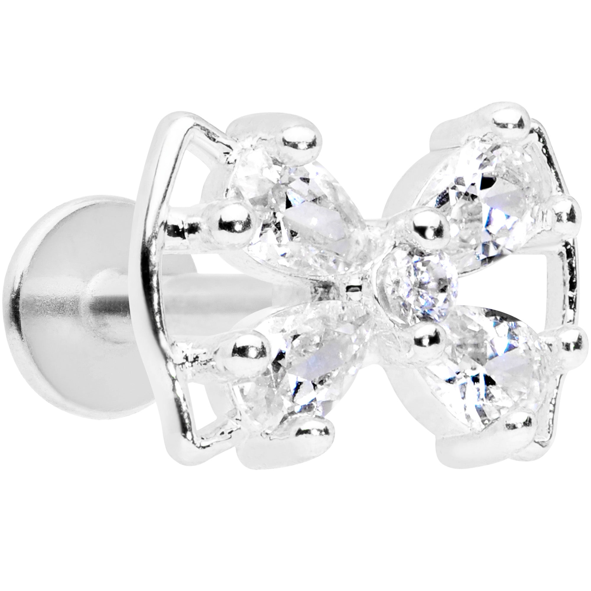 16G 5/16 Clear CZ Gem Beauty Bow Labret Monroe Tragus