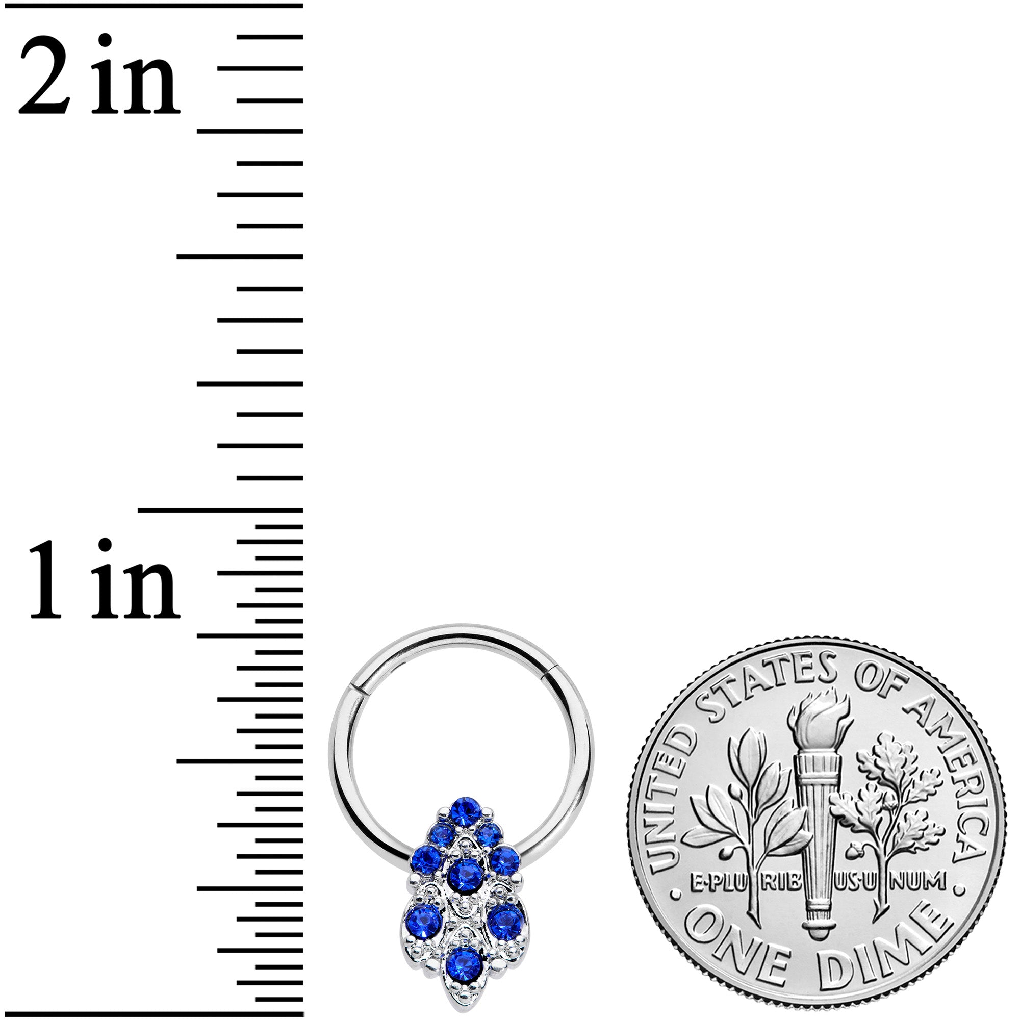 16G 3/8 Blue CZ Gem Chandelier Hinged Segment Ring