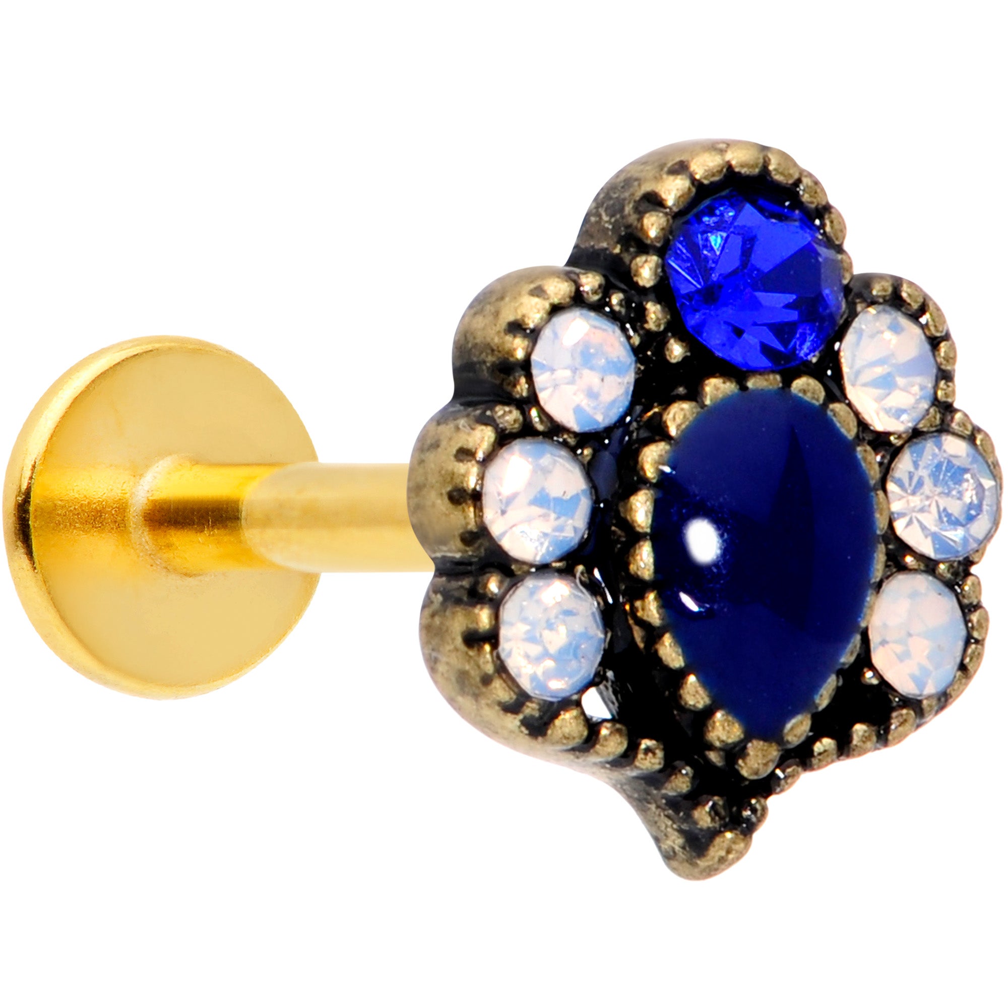 16G 5/16 Clear Blue Gem Gold Tone Heirloom Teardrop Labret Monroe