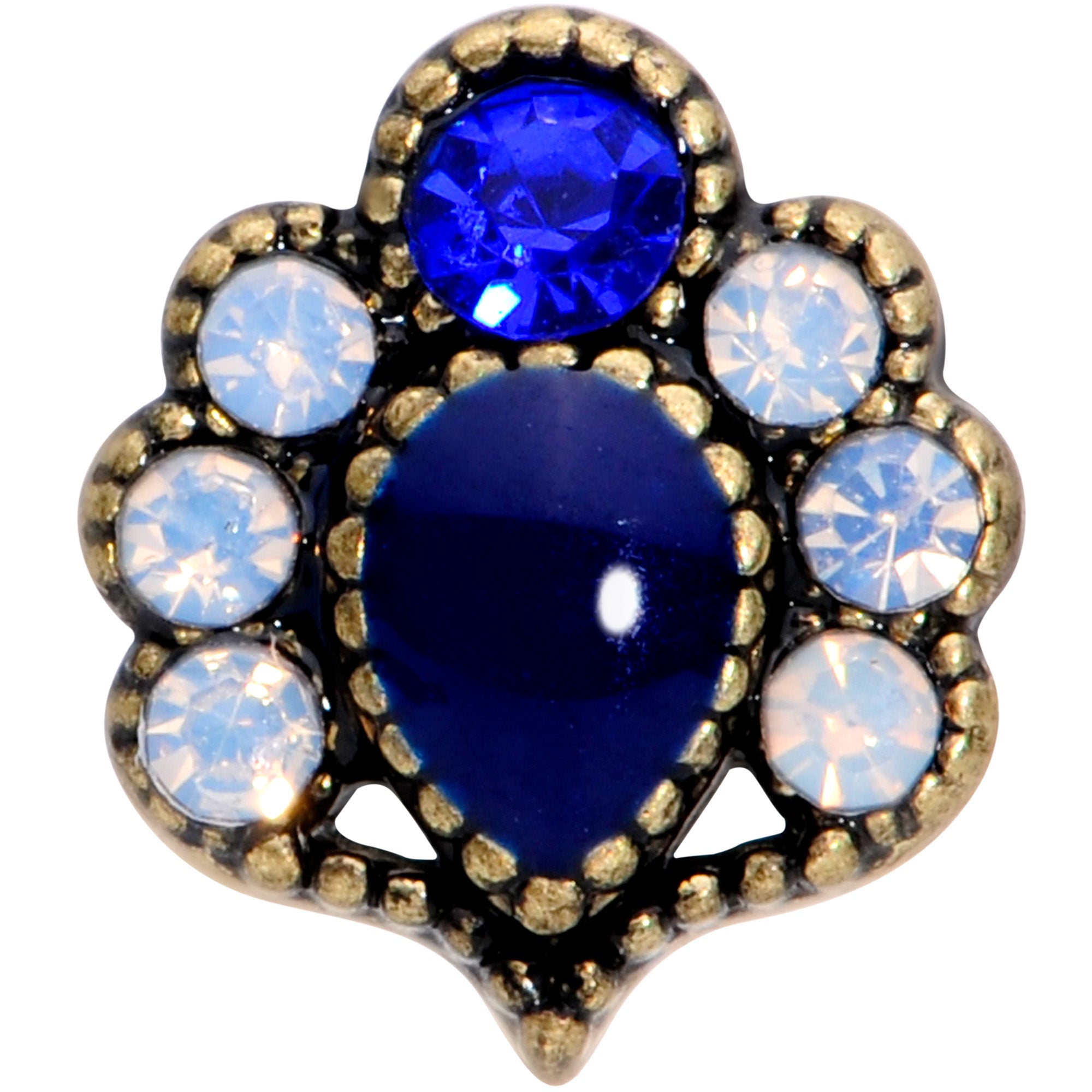 16G 5/16 Clear Blue Gem Gold Tone Heirloom Teardrop Labret Monroe