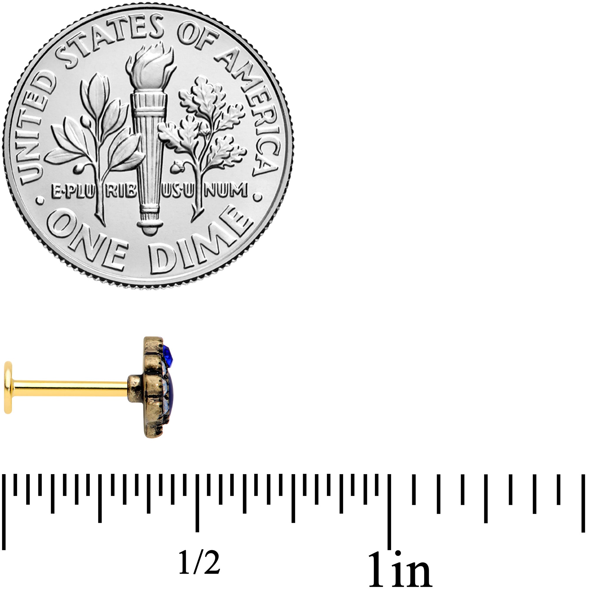 16G 5/16 Clear Blue Gem Gold Tone Heirloom Teardrop Labret Monroe