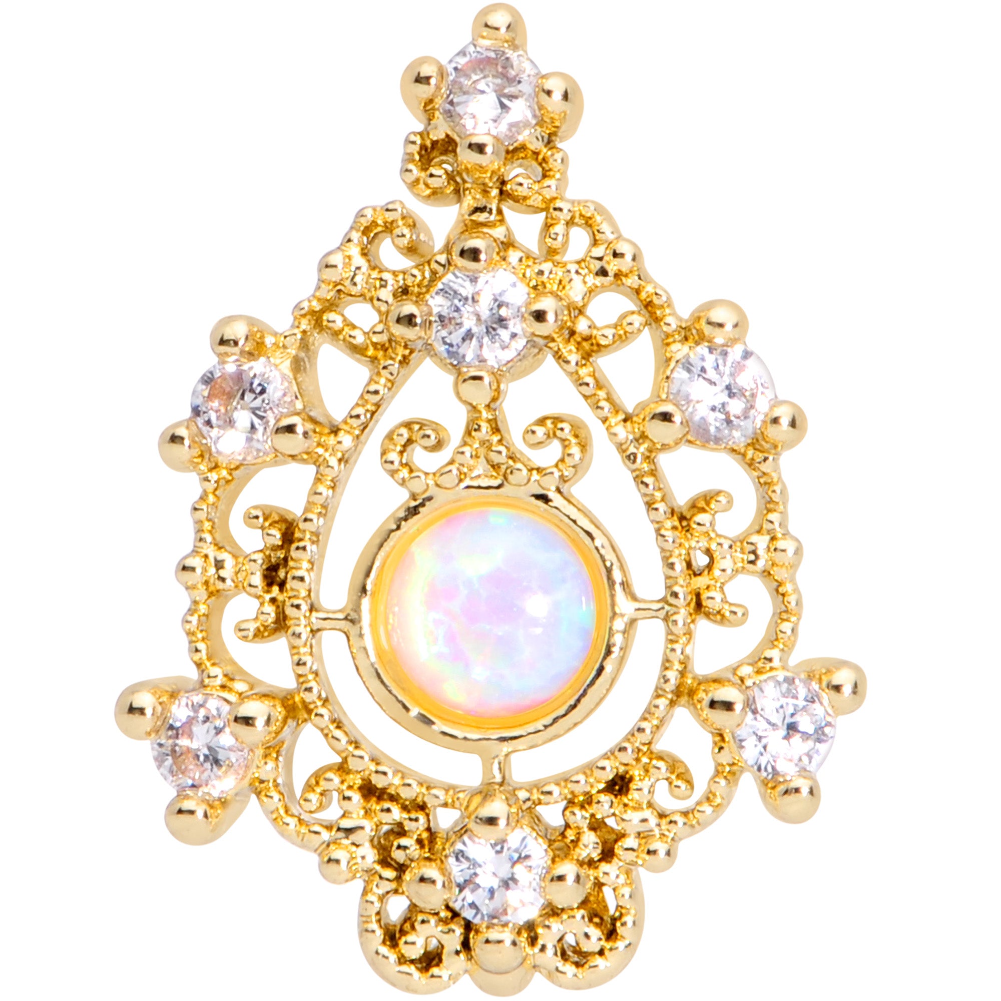 16G 5/16 White Synthetic Opal Gold Tone Labret Monroe Tragus