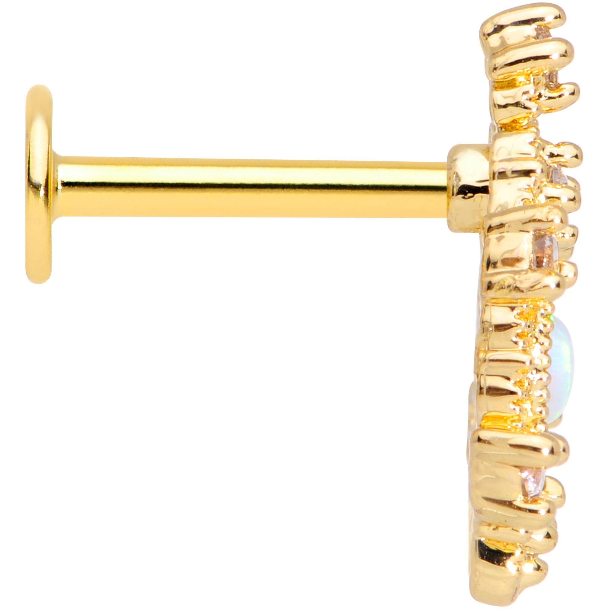 16G 5/16 White Synthetic Opal Gold Tone Labret Monroe Tragus
