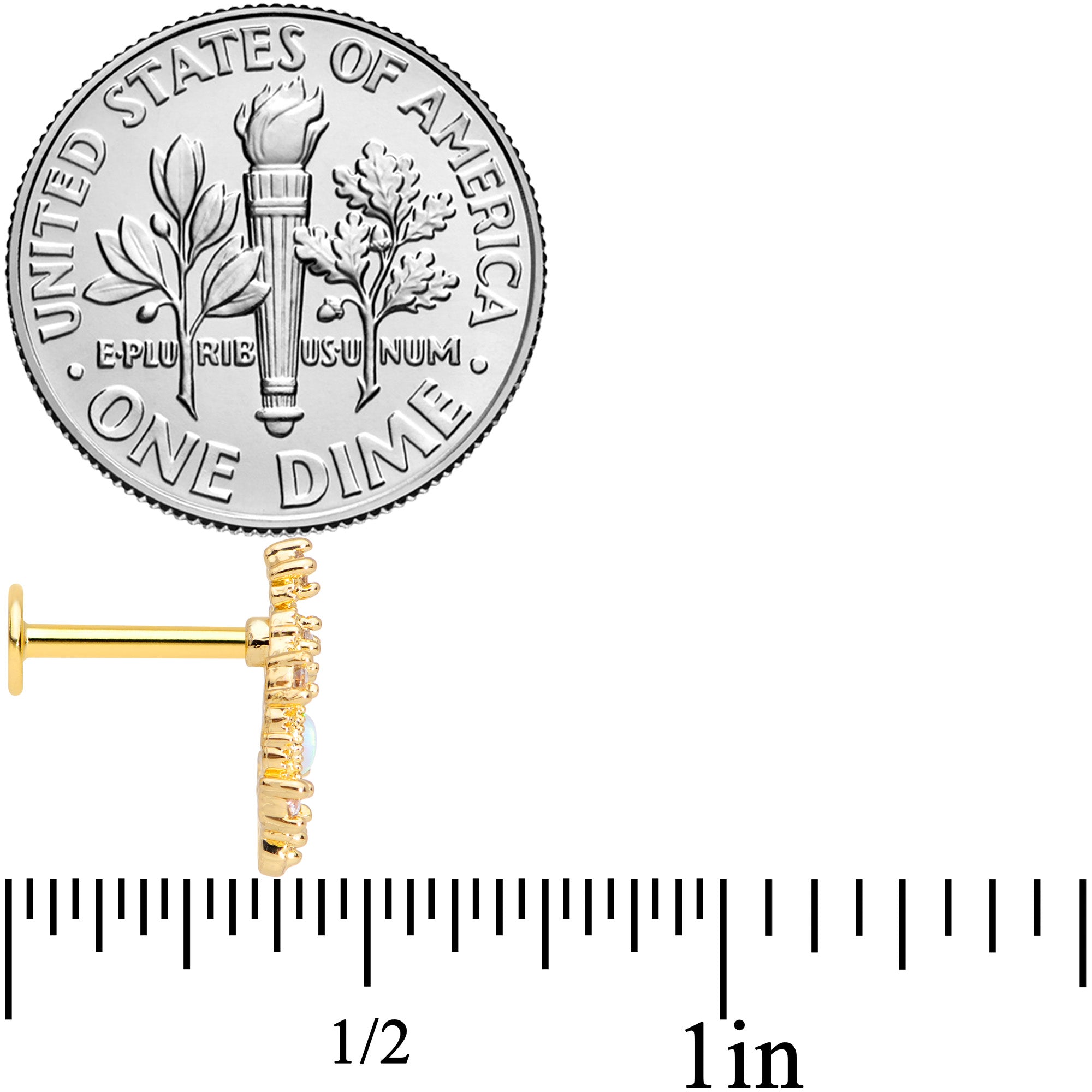 16G 5/16 White Synthetic Opal Gold Tone Labret Monroe Tragus