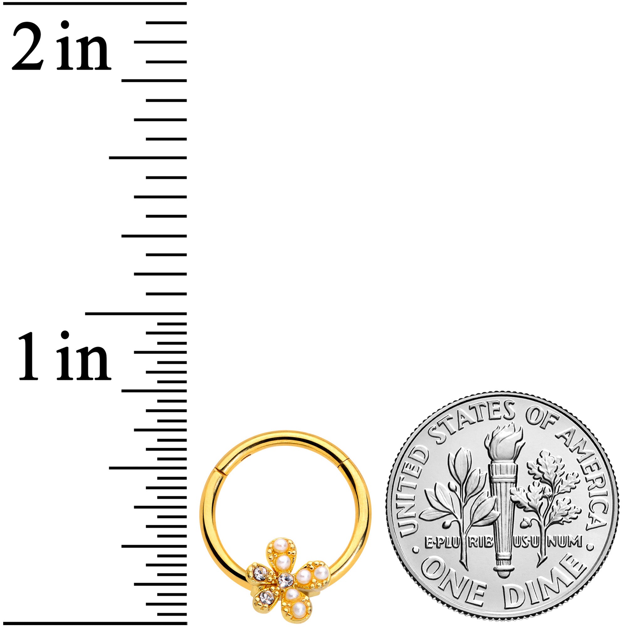 16G 3/8 Clear Gem Gold Tone Stylish Splat Hinged Segment Ring