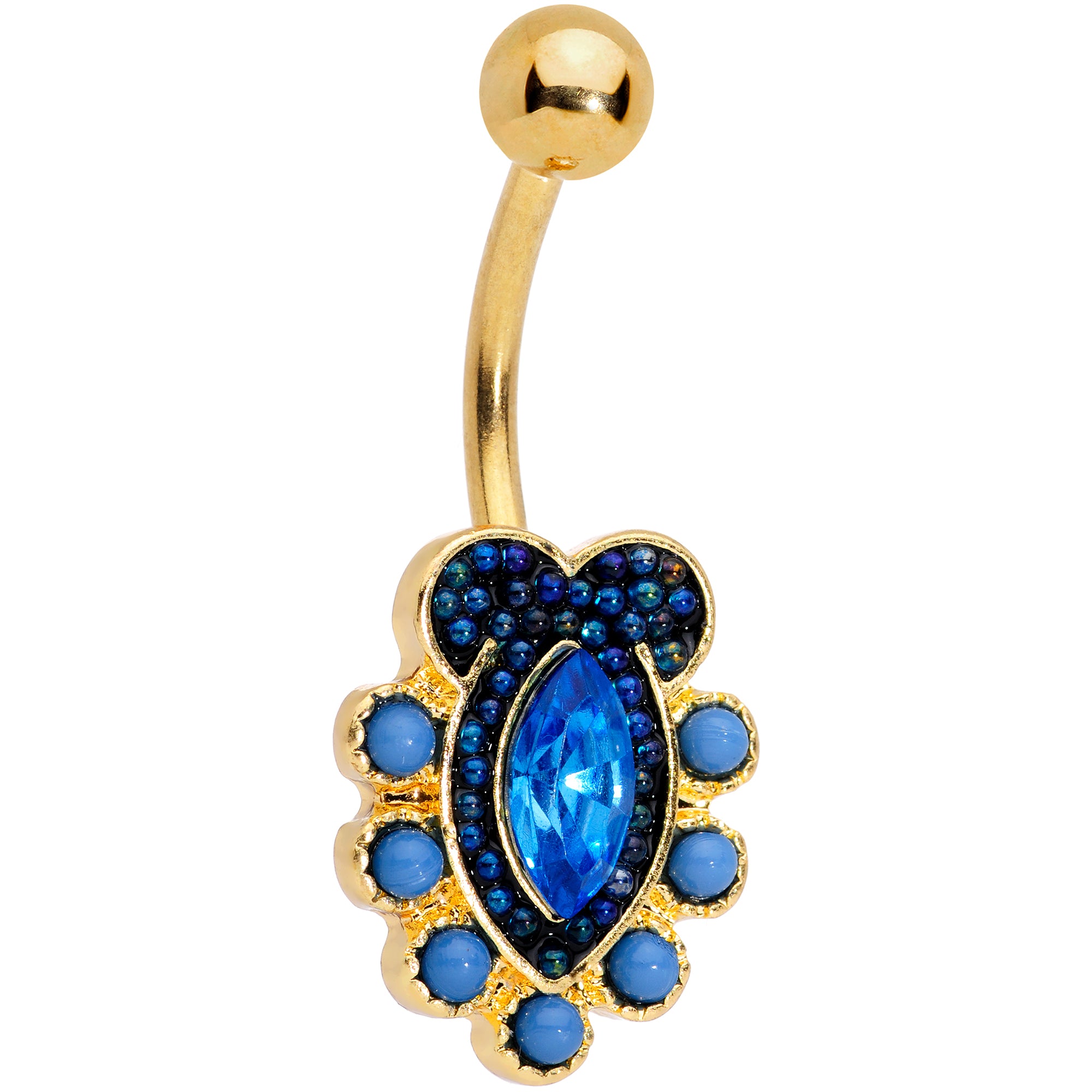 Blue Gem Gold Tone Opulent Oval Belly Ring