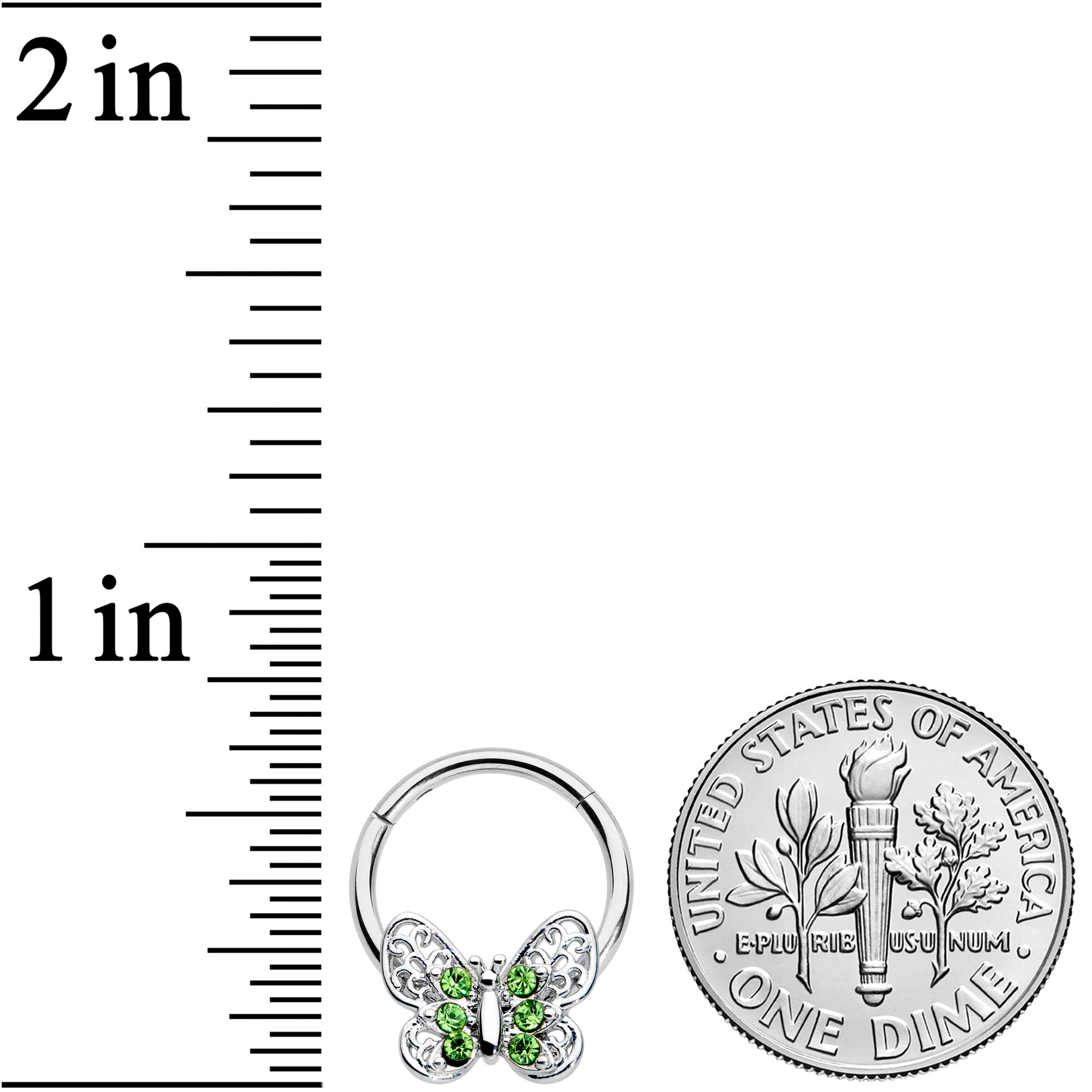 16G 3/8 Green Gem Lacy Butterfly Hinged Segment Ring