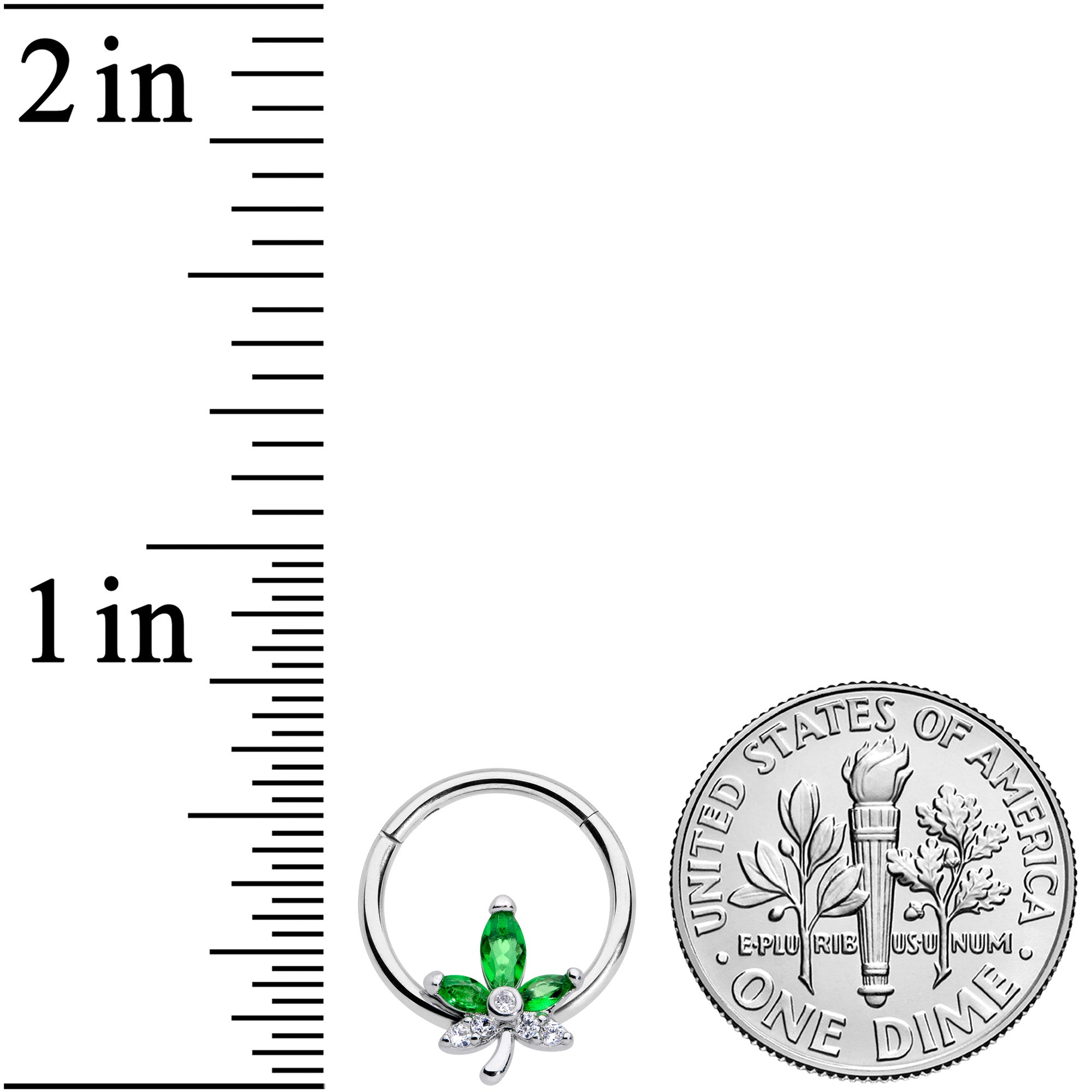 16G 3/8 Clear Green Gem Pot Leaf Hinged Segment Ring