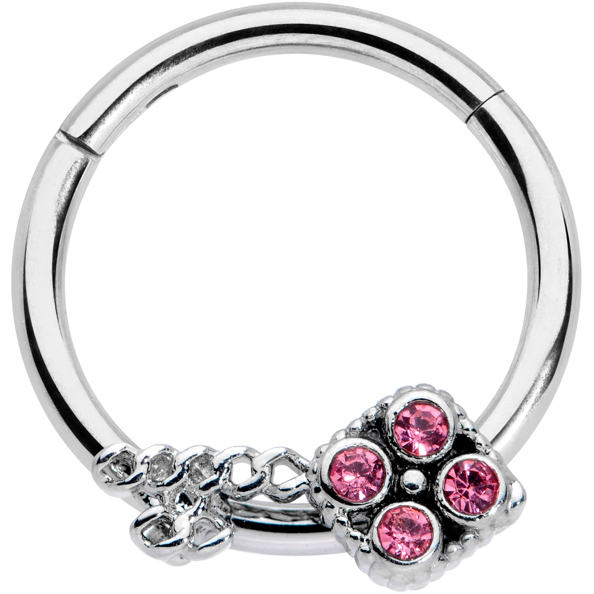 16G 3/8 Pink Gem Open Key Hinged Segment Ring