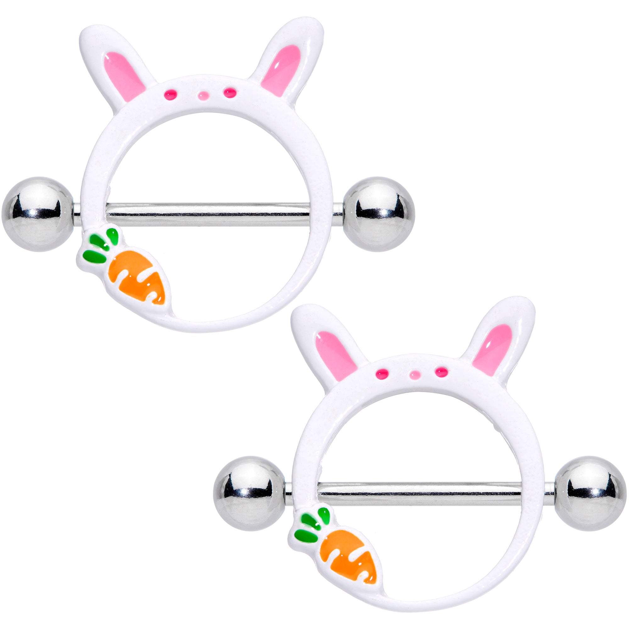 14G 9/16 Carrot White Easter Bunny Nipple Shield Set