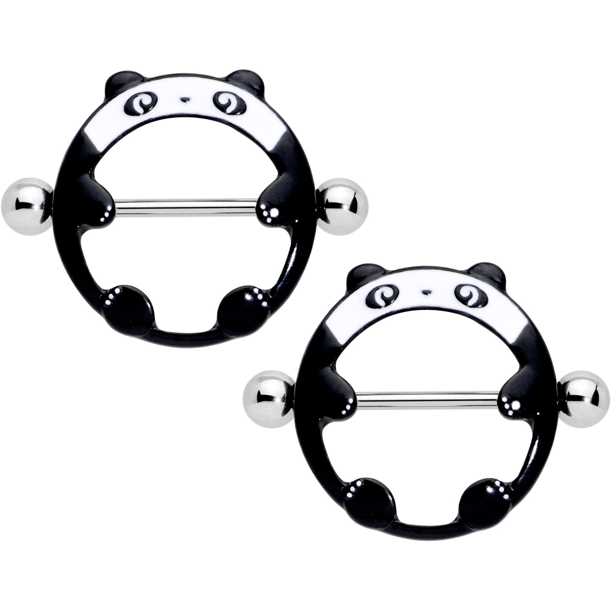 14G 11/16 Black White Round Panda Nipple Shield Set