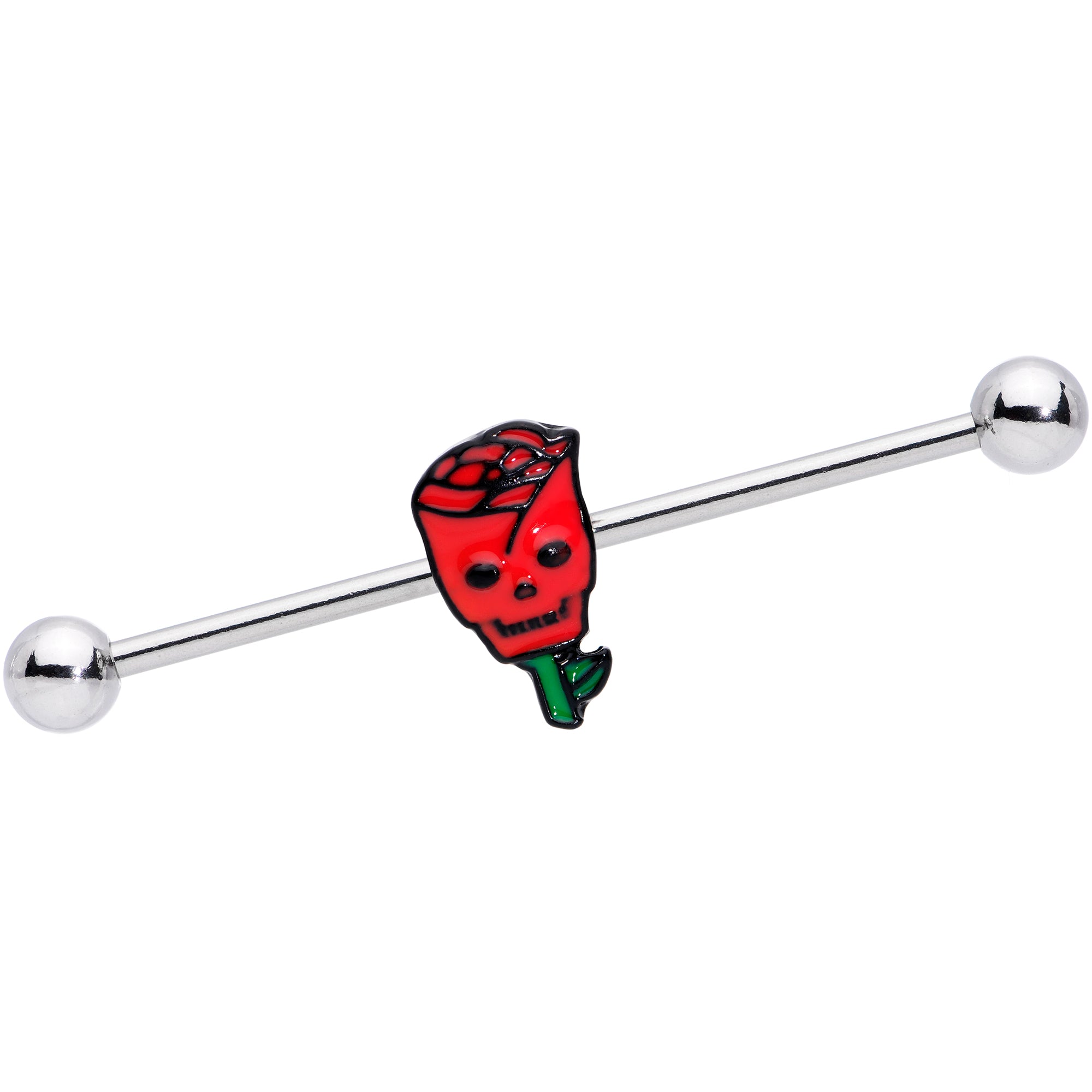 14G Skull Red Rose Valentines Industrial Barbell 38mm