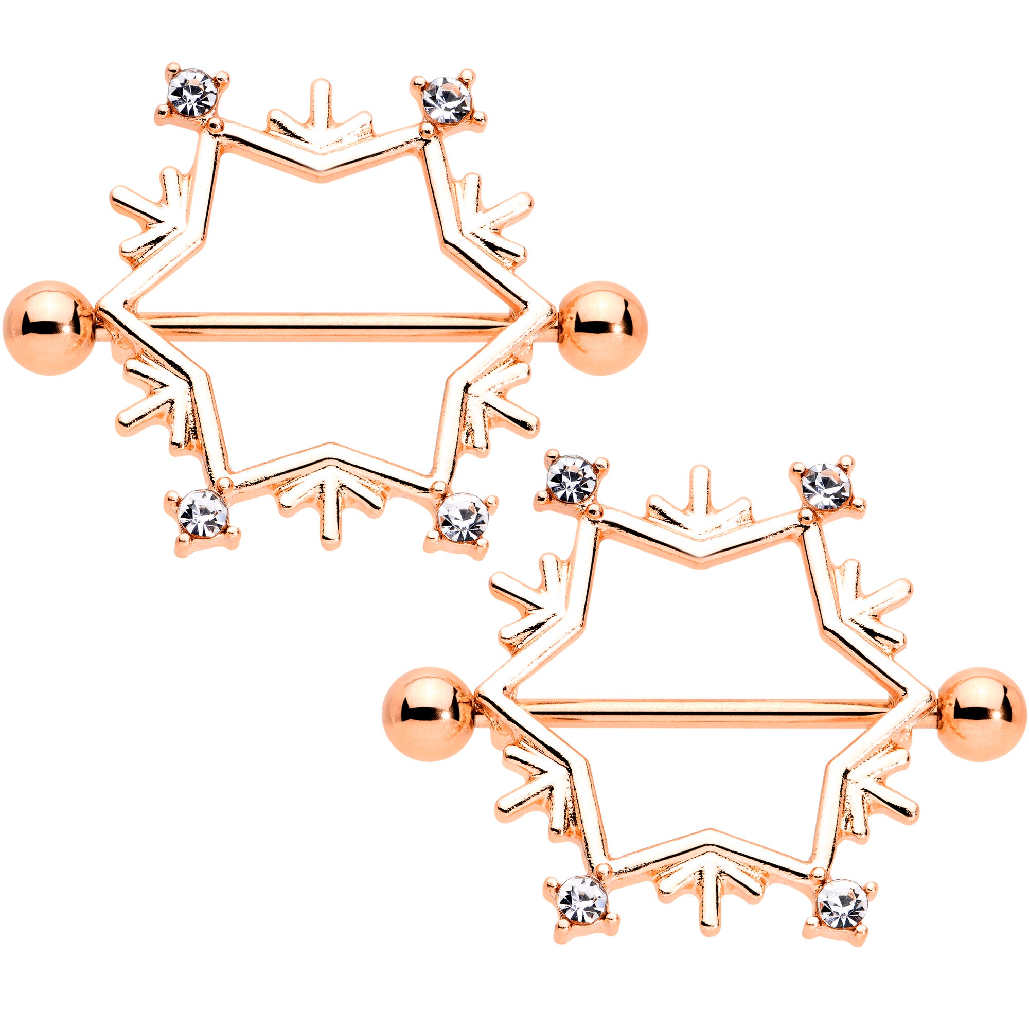 14G 3/4 Rose Gold Tone Snowflake Christmas Nipple Shield Set
