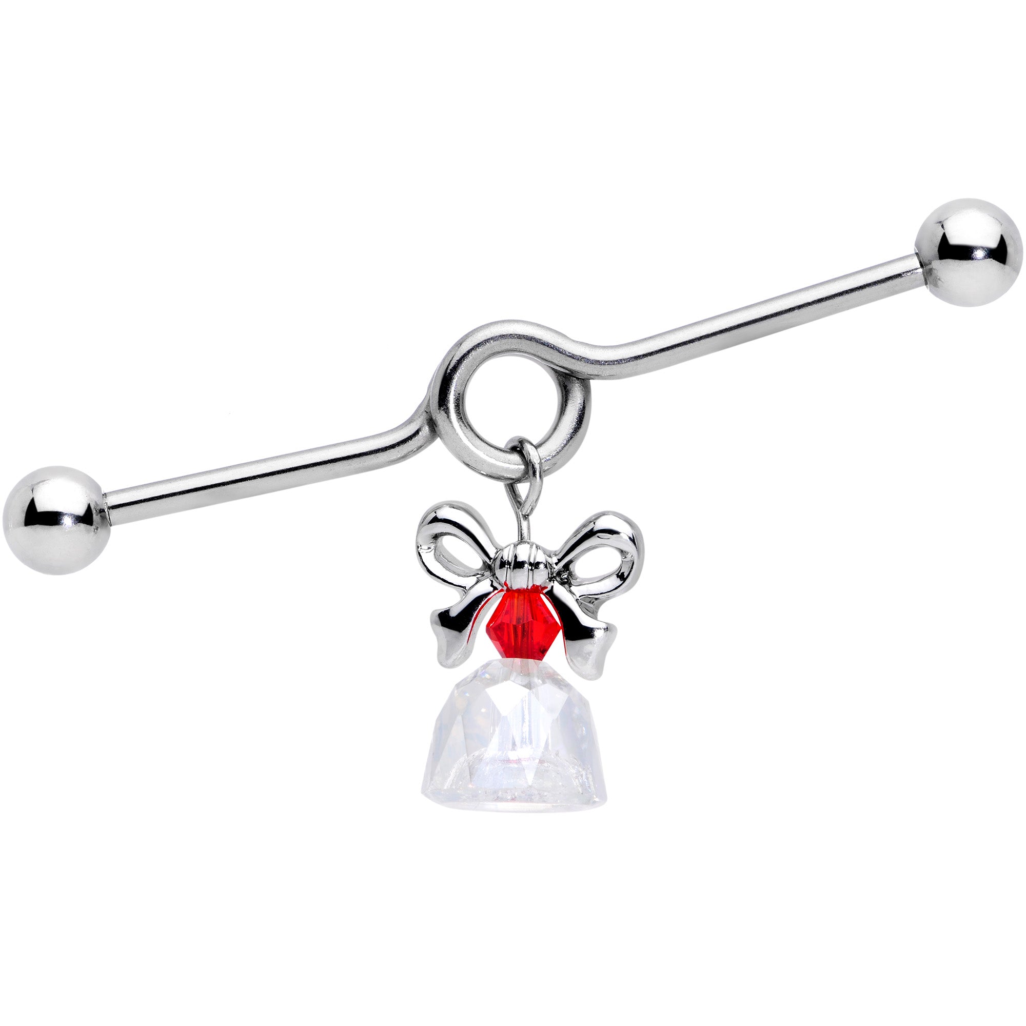 14G Clear Red Gem Bell Christmas Dangle Project Barbell 38mm
