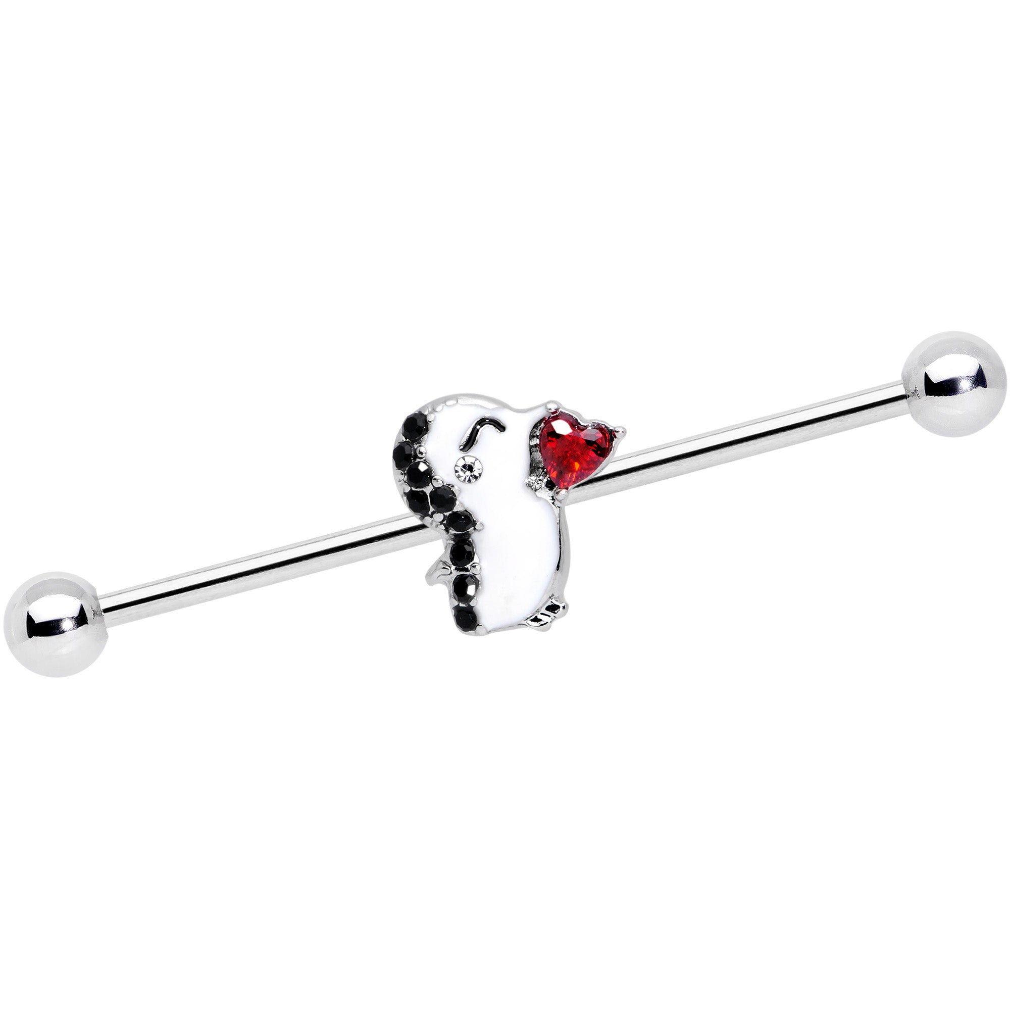 14G Red Gem Penguin Heart Valentines Day Industrial Barbell 38mm