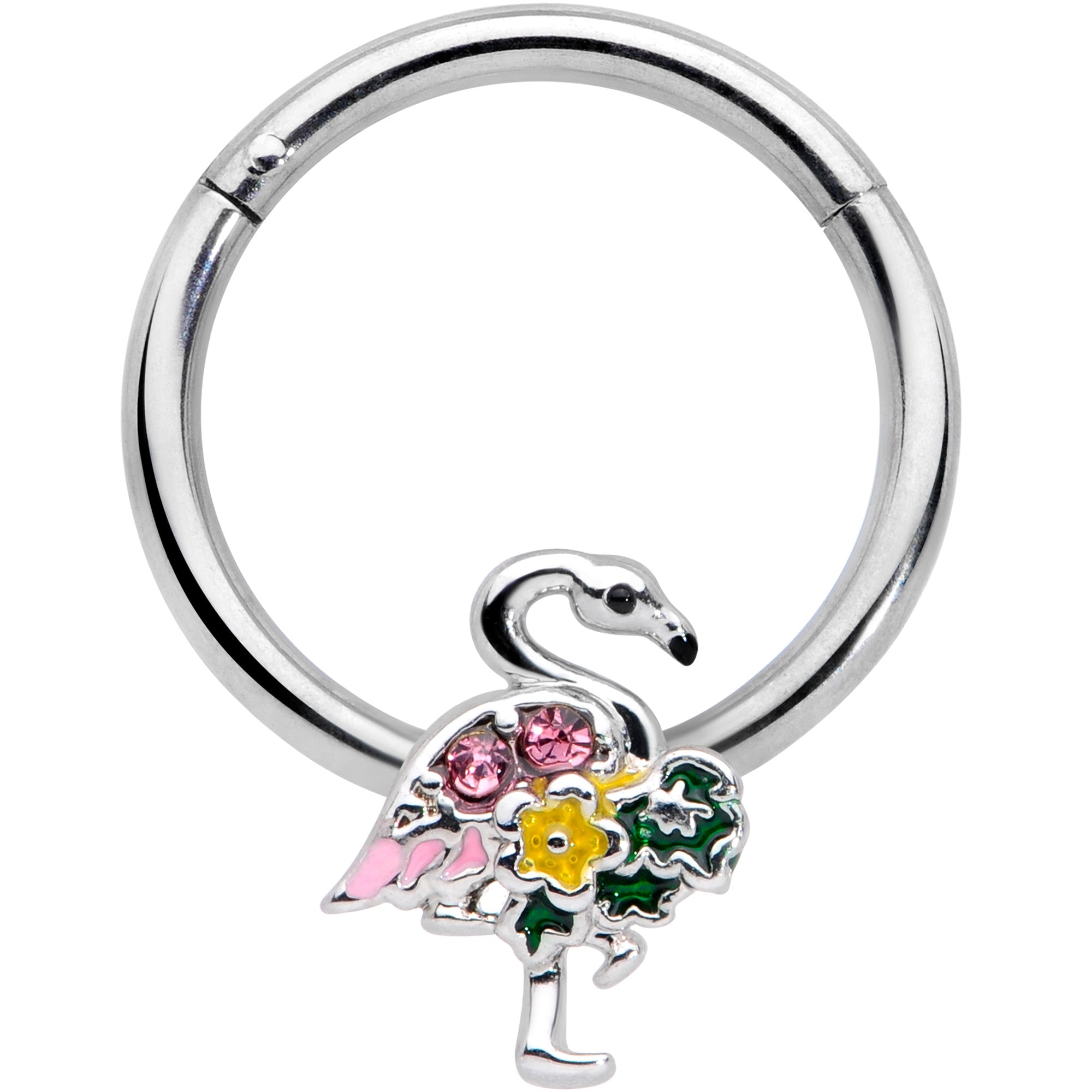 16G 3/8 Pink Gem Funky Flamingo Hinged Segment Ring