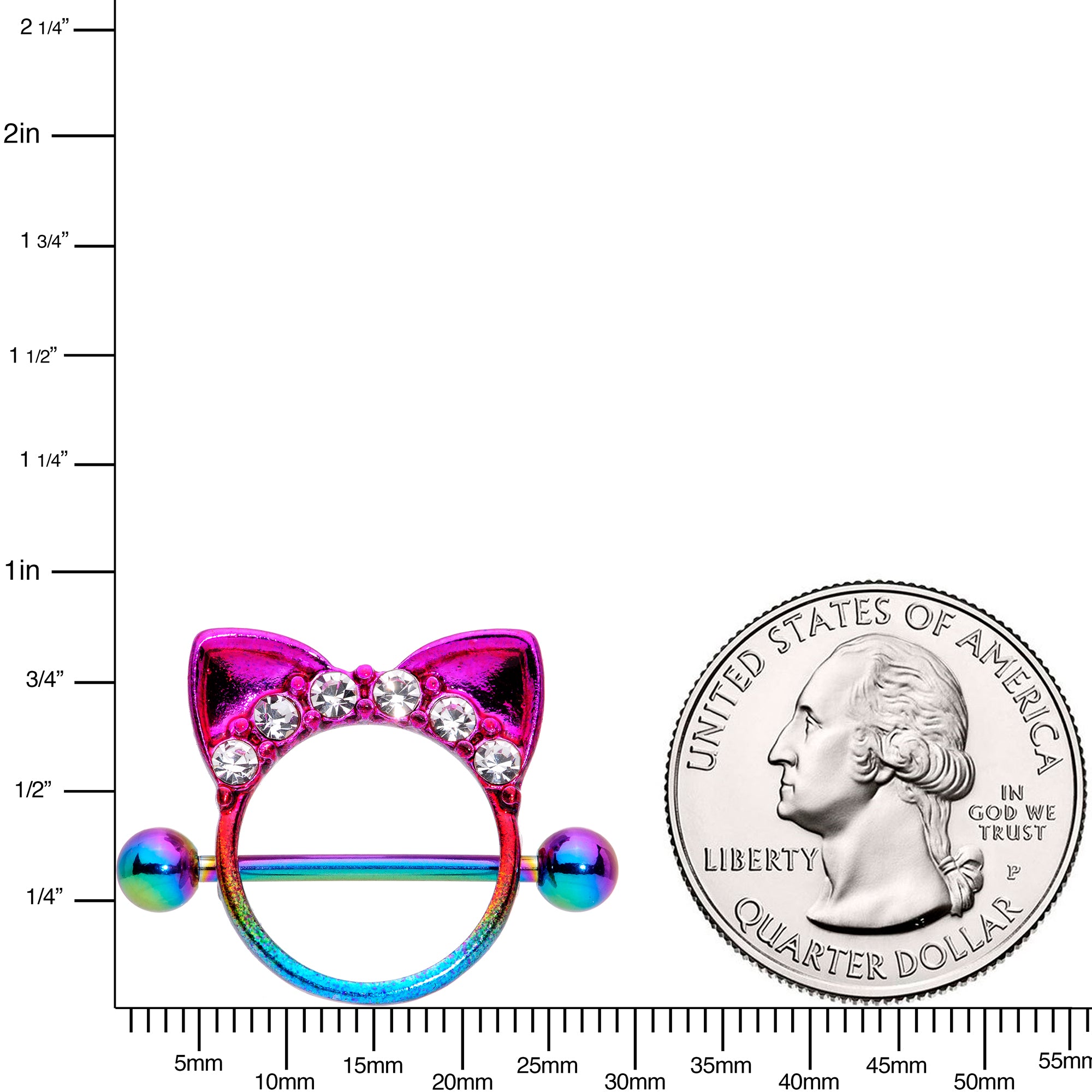 14G 9/16 Clear Gem Rainbow Kitty Cat Ears Nipple Shield Set