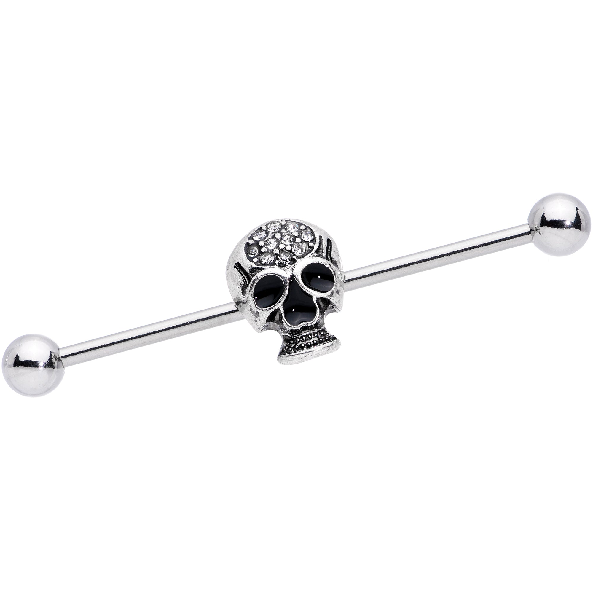 14G Clear Gem Angular Skull Halloween Industrial Barbell 38mm