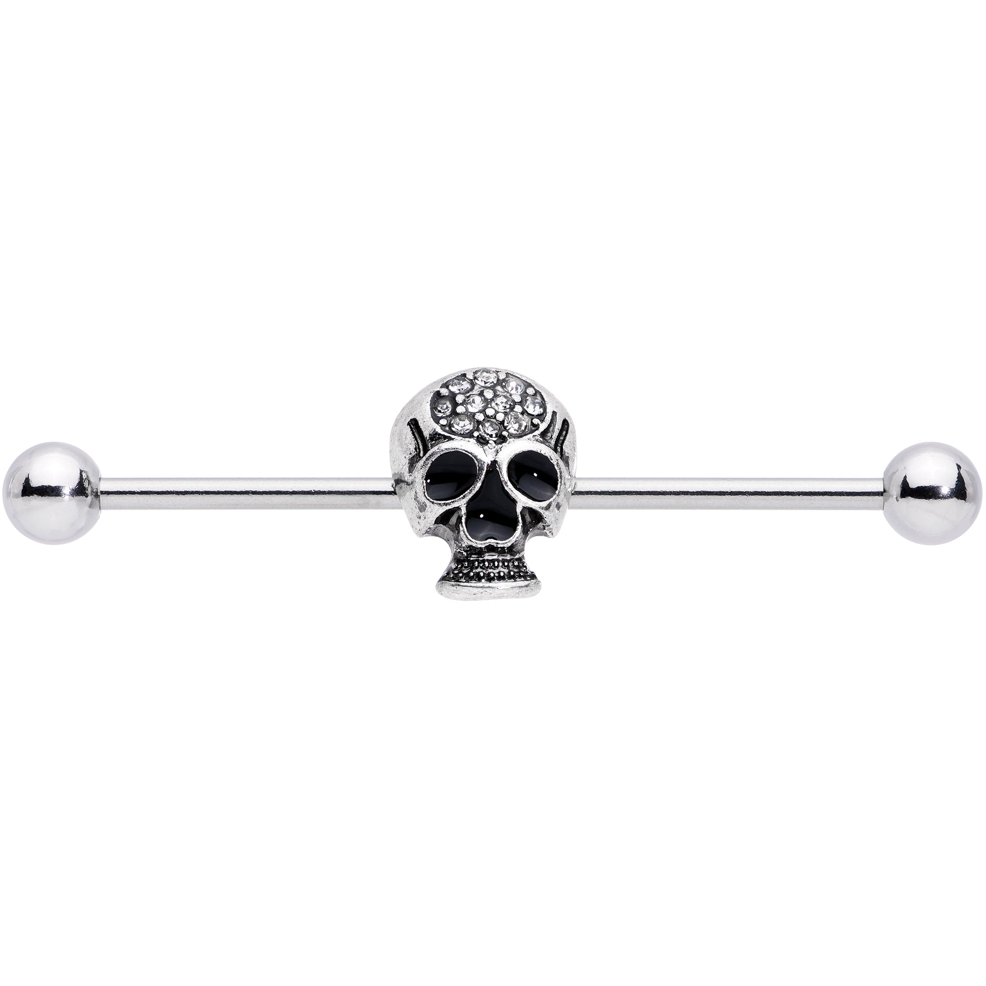 14G Clear Gem Angular Skull Halloween Industrial Barbell 38mm