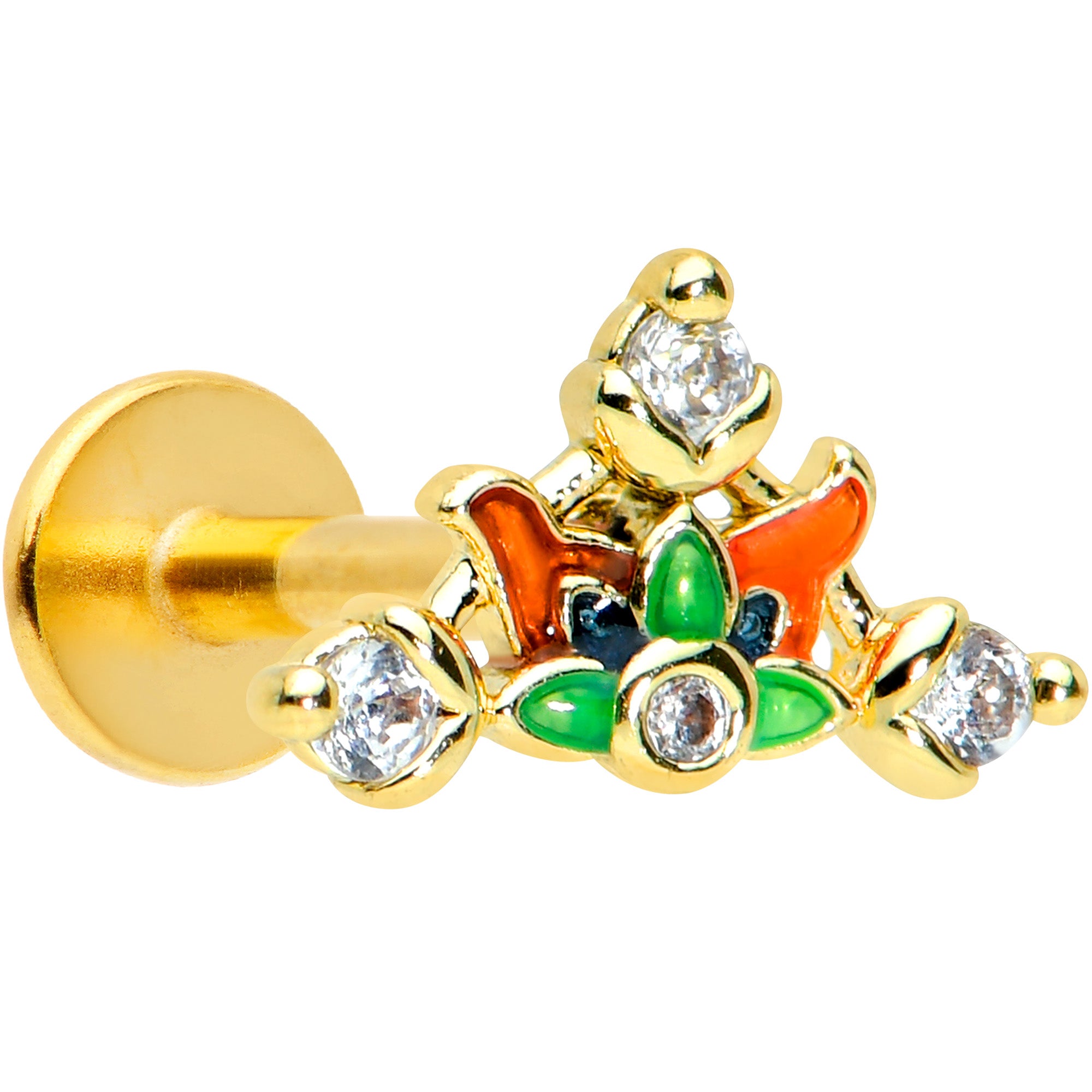 16G 5/16 Clear CZ Gem Gold Tone Mythic Dragon Labret Tragus