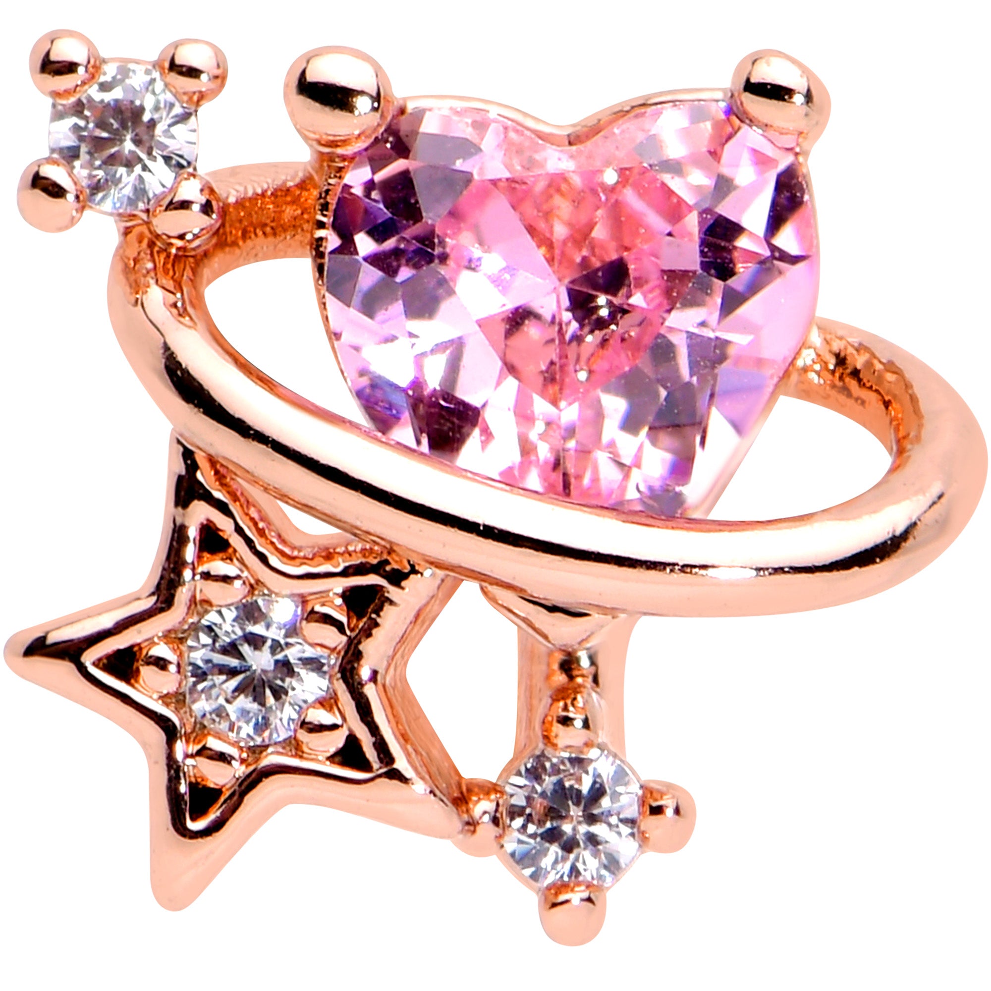 16G 5/16 Pink Gem Rose Gold Hue Star Heart Labret Monroe Tragus
