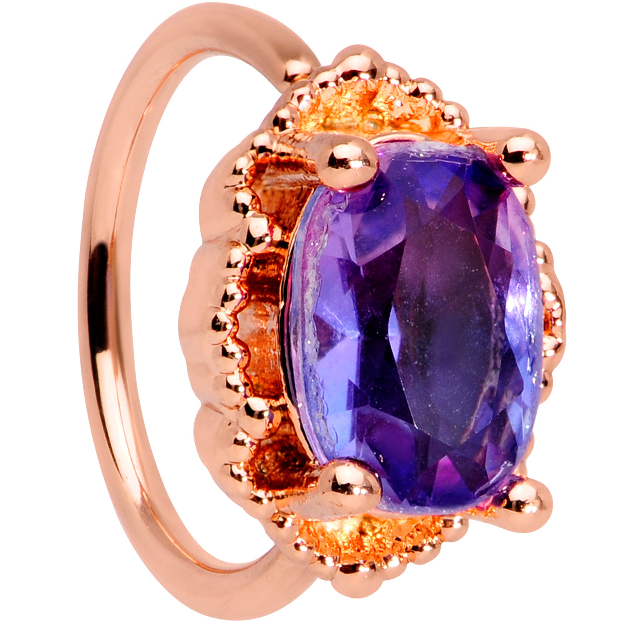 20G 5/16 Rose Gold Tone Purple Tourmaline Elegant Nose Hoop