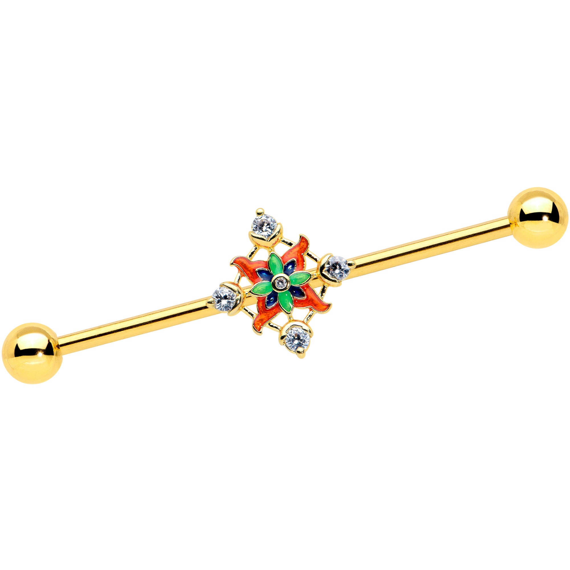 14G Clear CZ Gem Gold Tone Color Crest Industrial Barbell 38mm