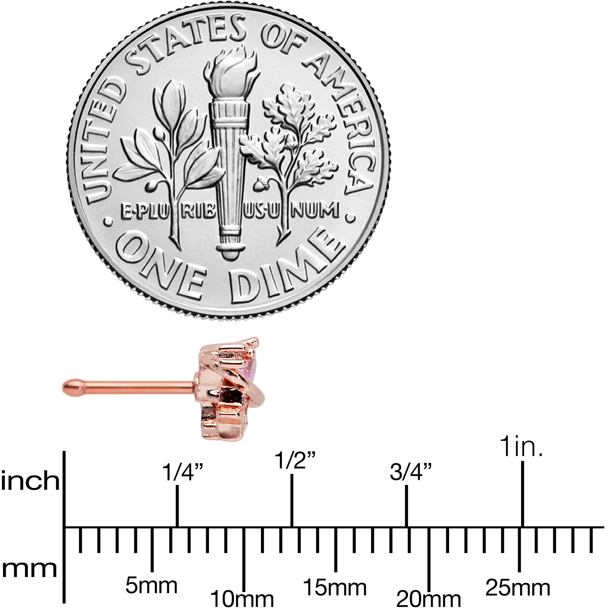 20G 1/4 Clear Pink Gem Rose Gold Tone Heart Star Nose Bone