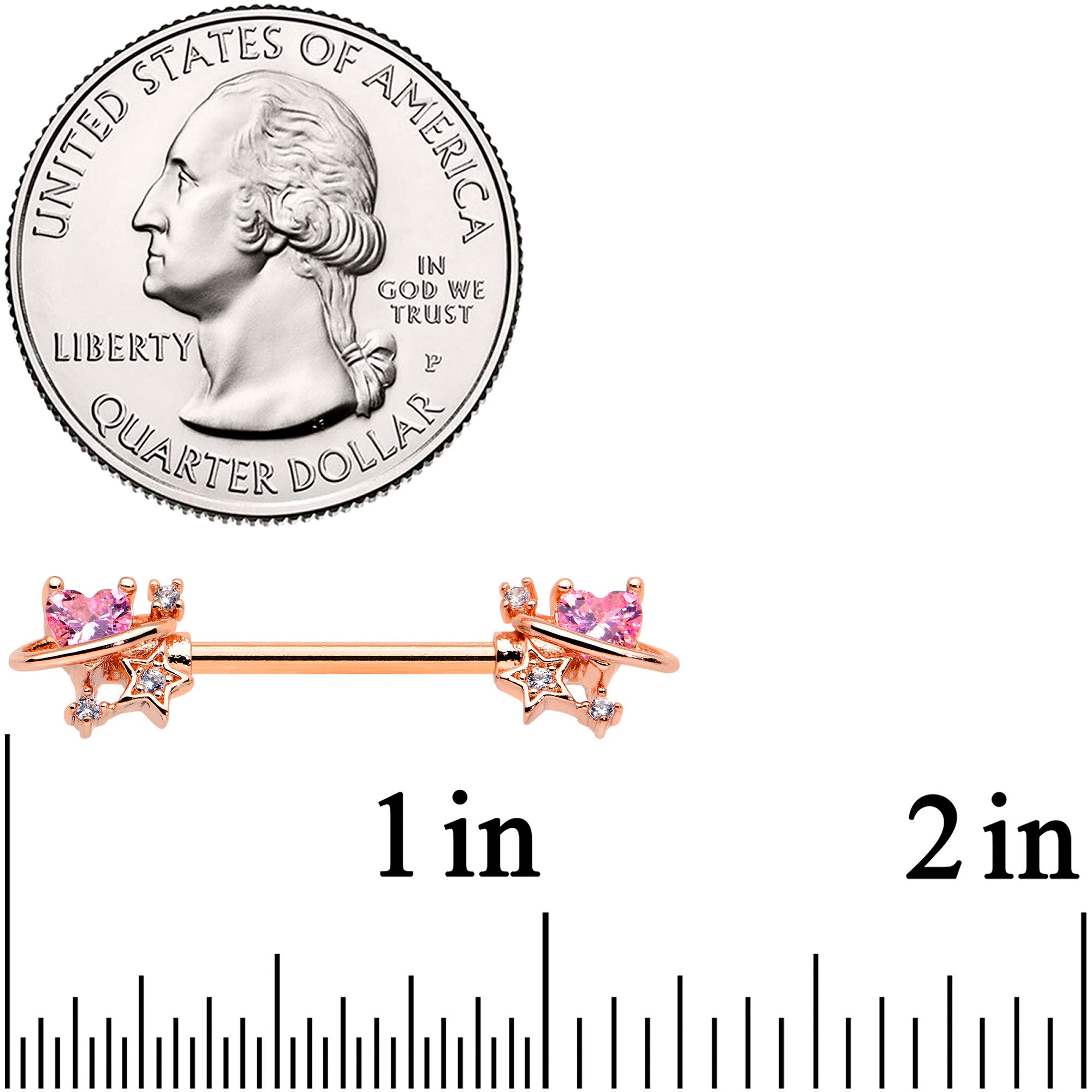 14G 9/16 Pink Gem Rose Gold Tone Star Barbell Nipple Ring Set