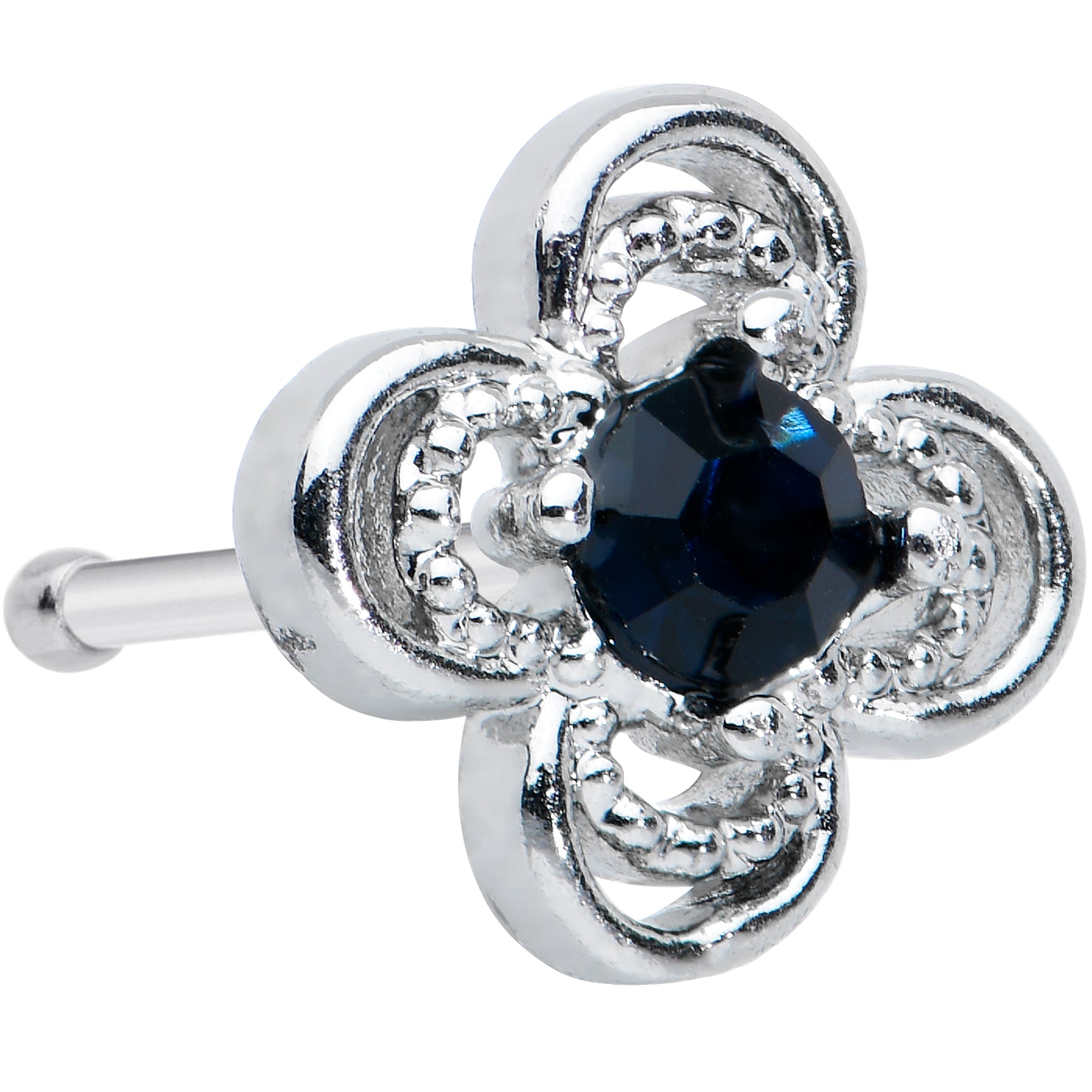 20G 1/4 Blue Gem Stylized Deco Cross Nose Bone