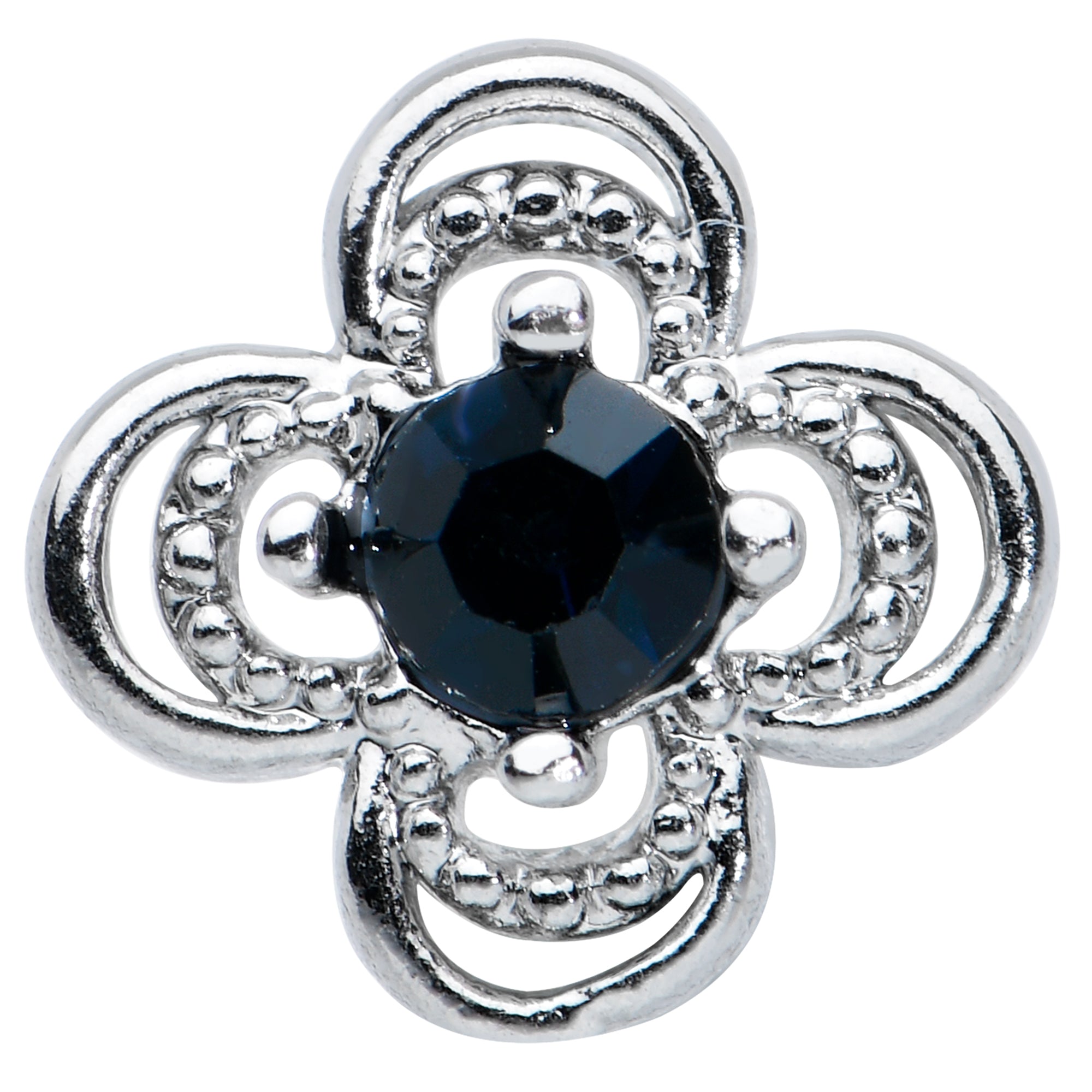 20G 1/4 Blue Gem Stylized Deco Cross Nose Bone