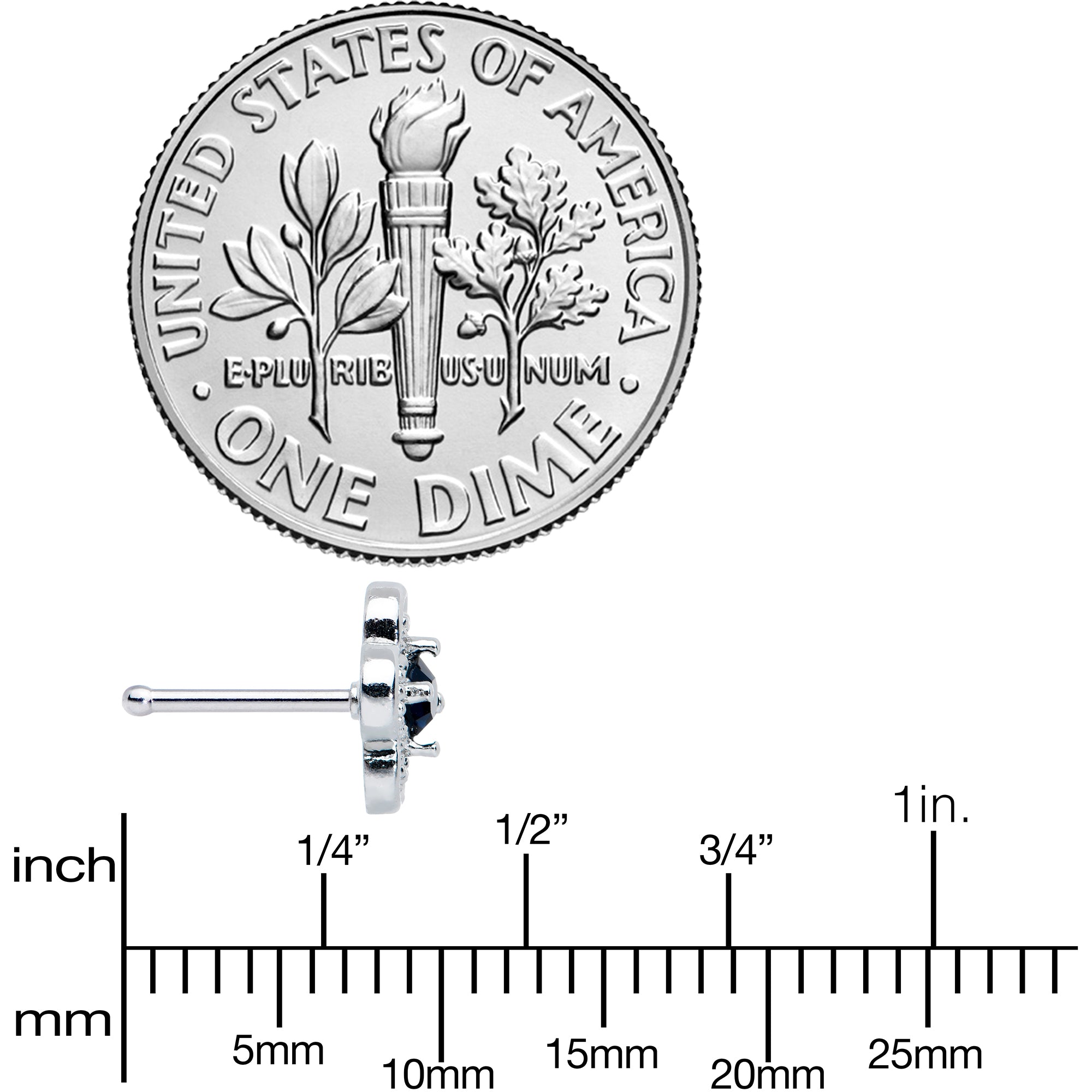 20G 1/4 Blue Gem Stylized Deco Cross Nose Bone