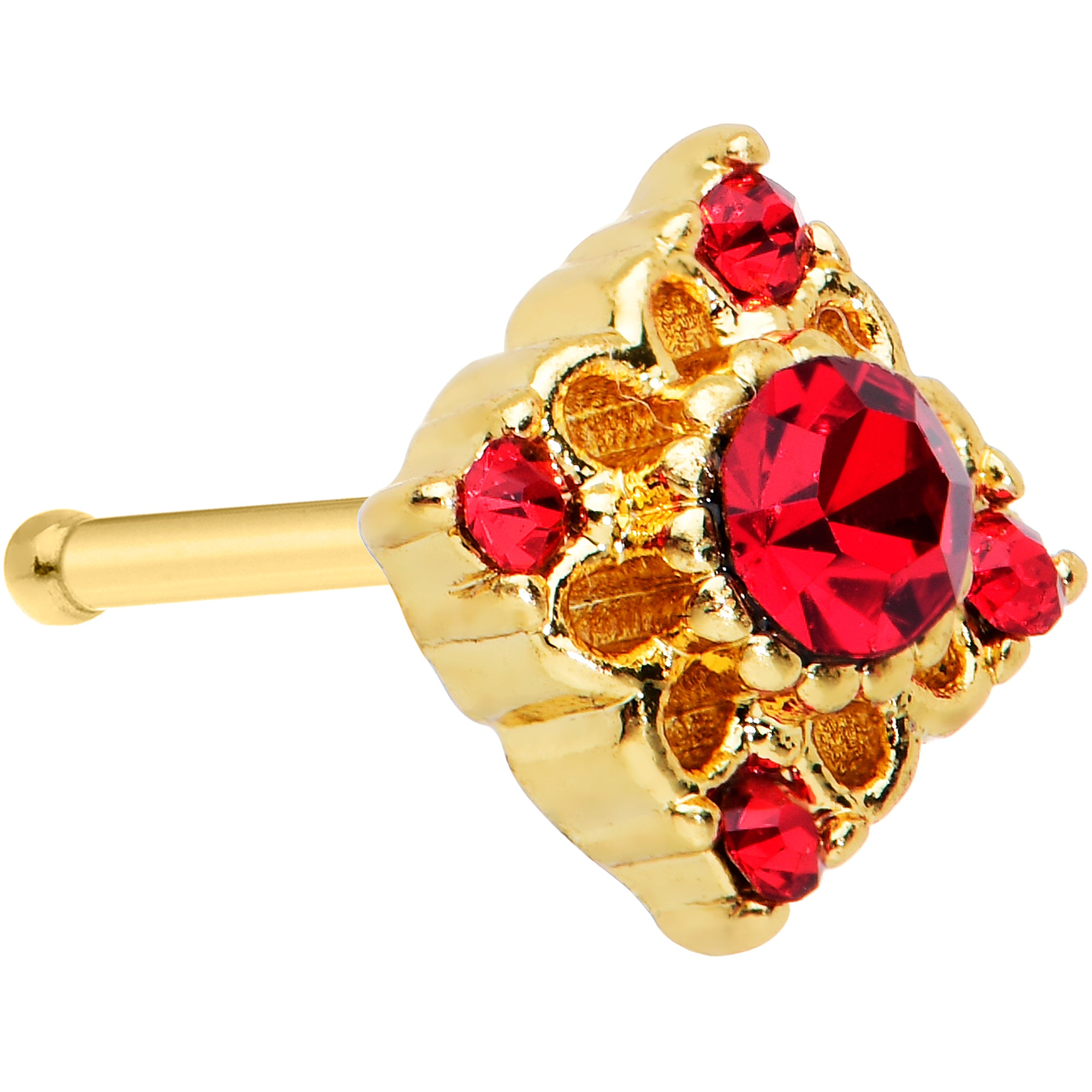20G 1/4 Red Gem Gold Tone Regal Rhombus Nose Bone